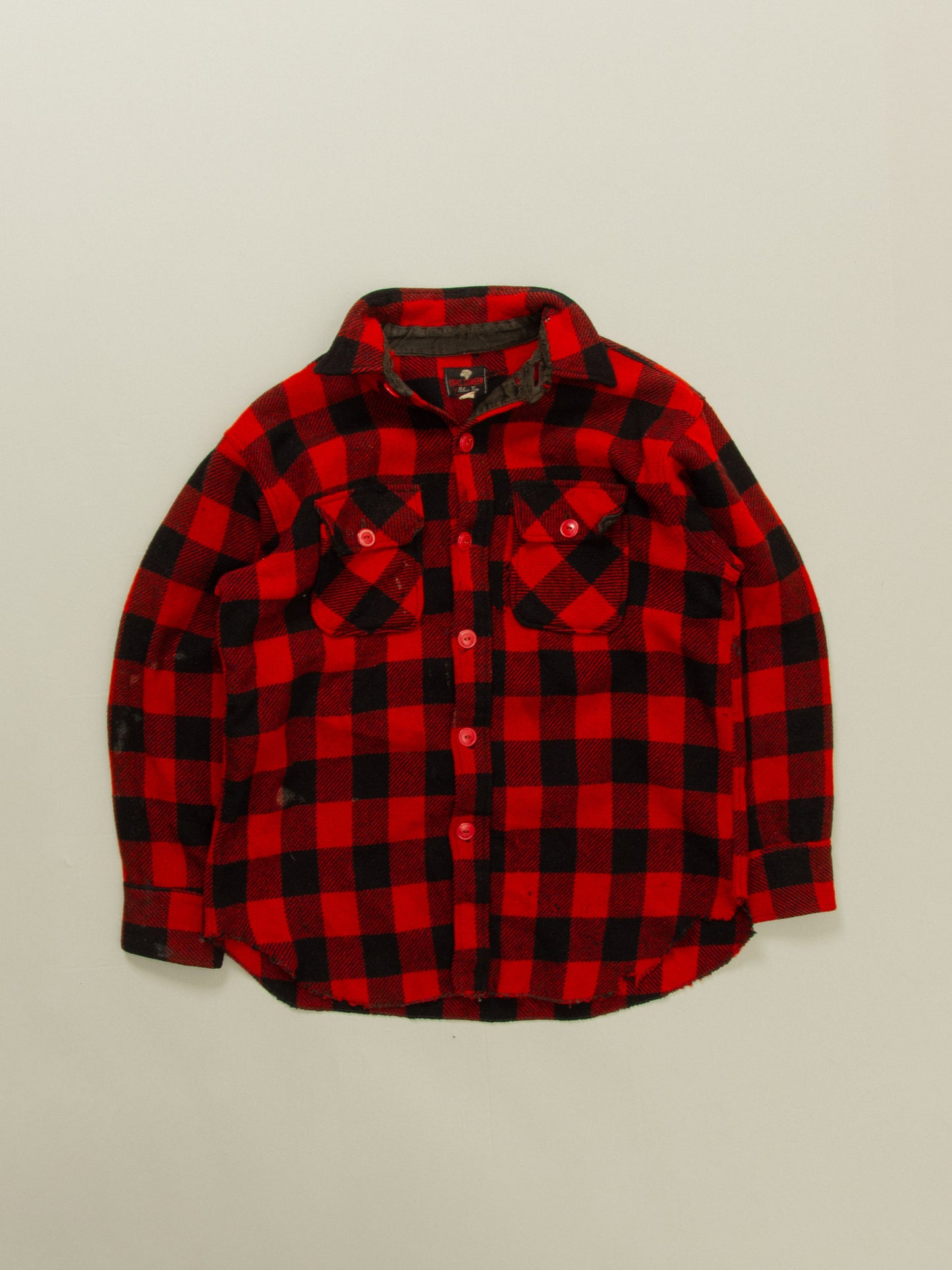 Vtg 1960s Buffalo Plaid Wool Shirt (S/M)