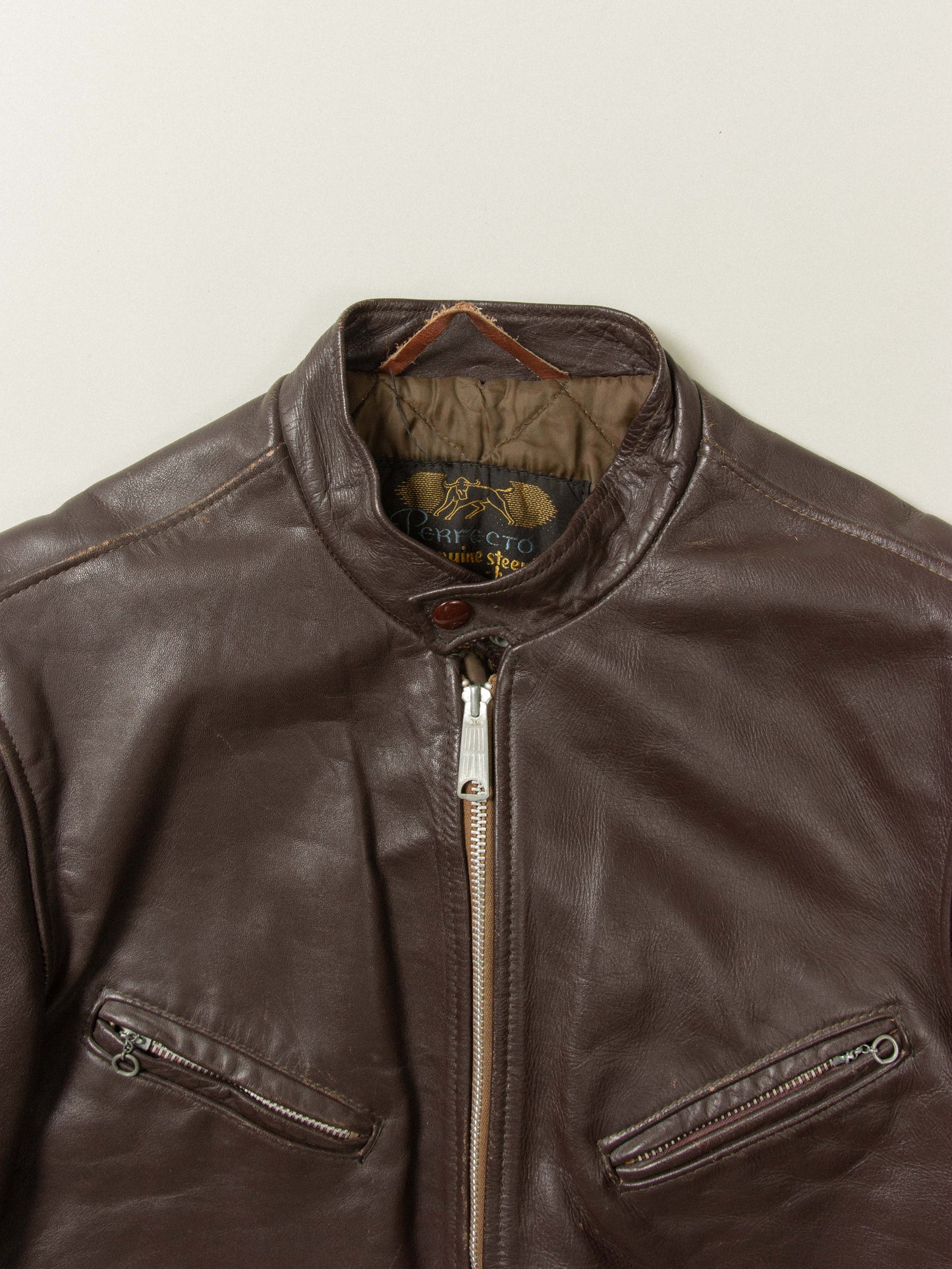 Vtg 1970s Schott Cafe Racer Steerhide Leather Jacket (M)