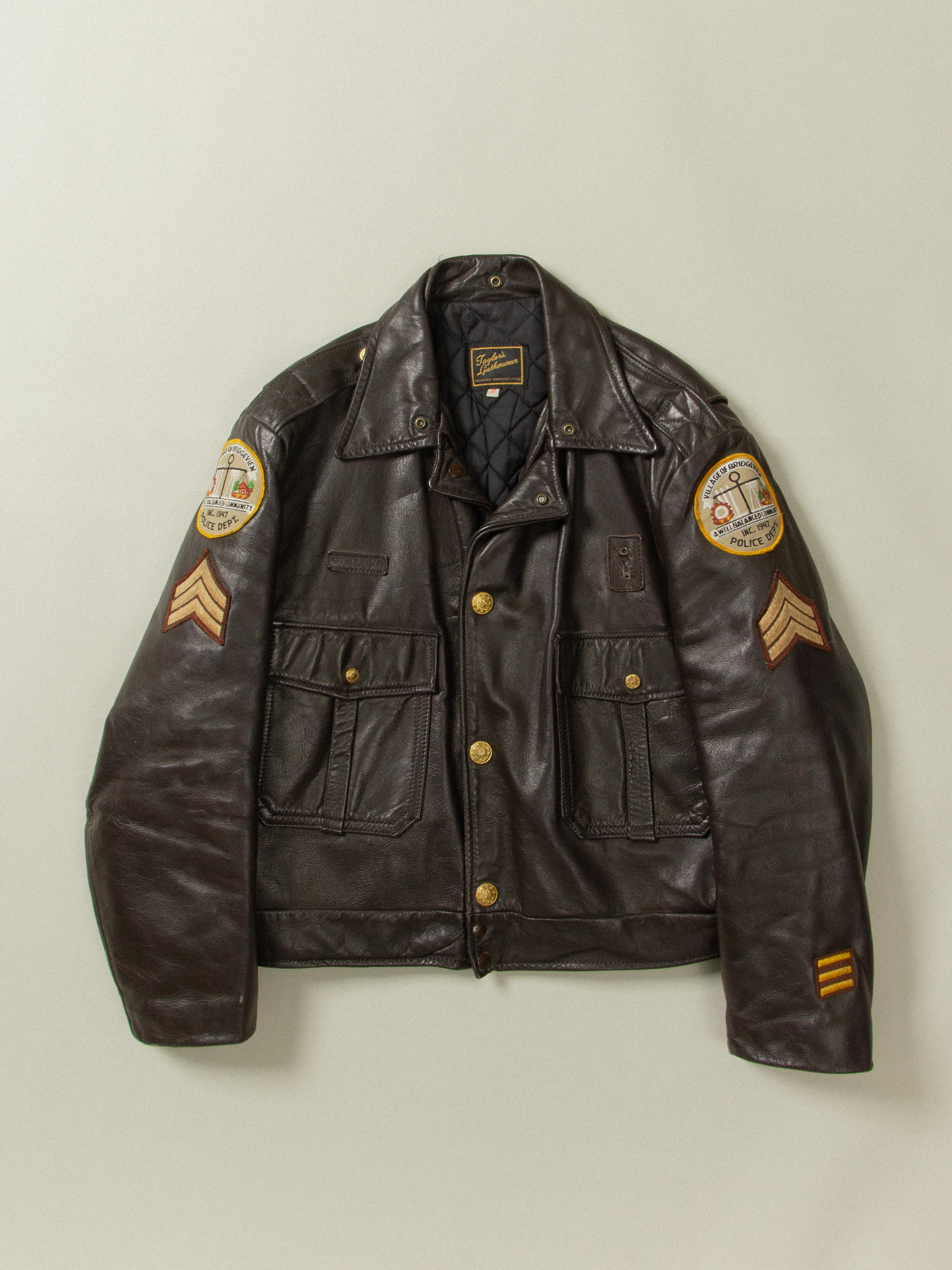 Vtg 1970s Bridgeview Police Leather Jacket Made in USA US 44