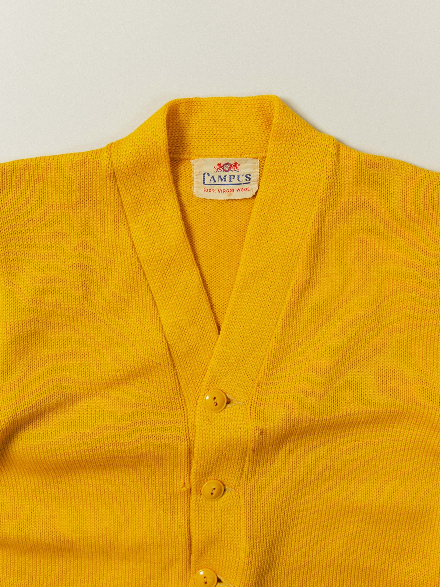 Vtg 1950s Yellow Campus Wool Cardigan (XS)