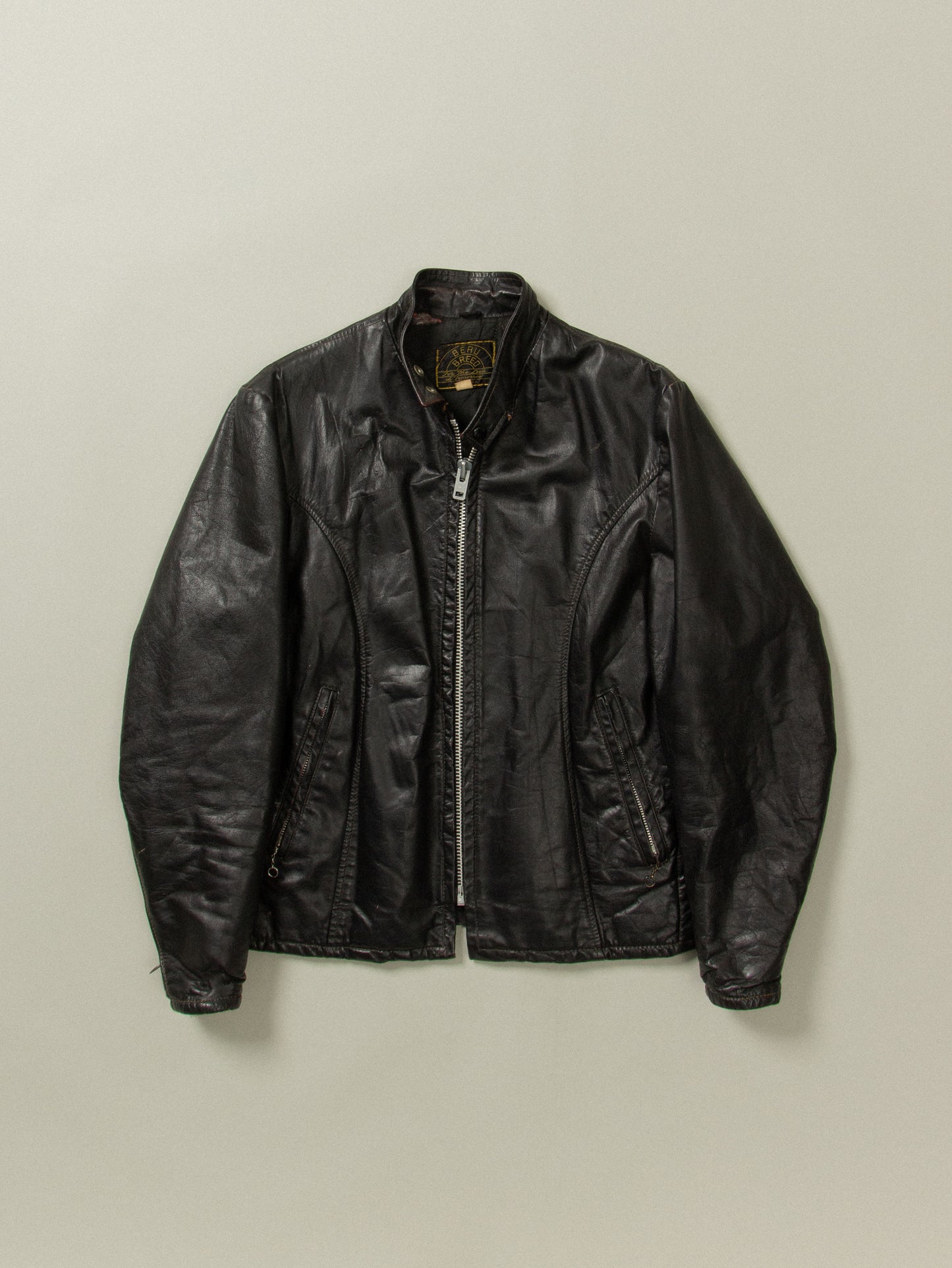 Vtg 1960s Beru Breed Cafe Racer Leather Jacket (M)