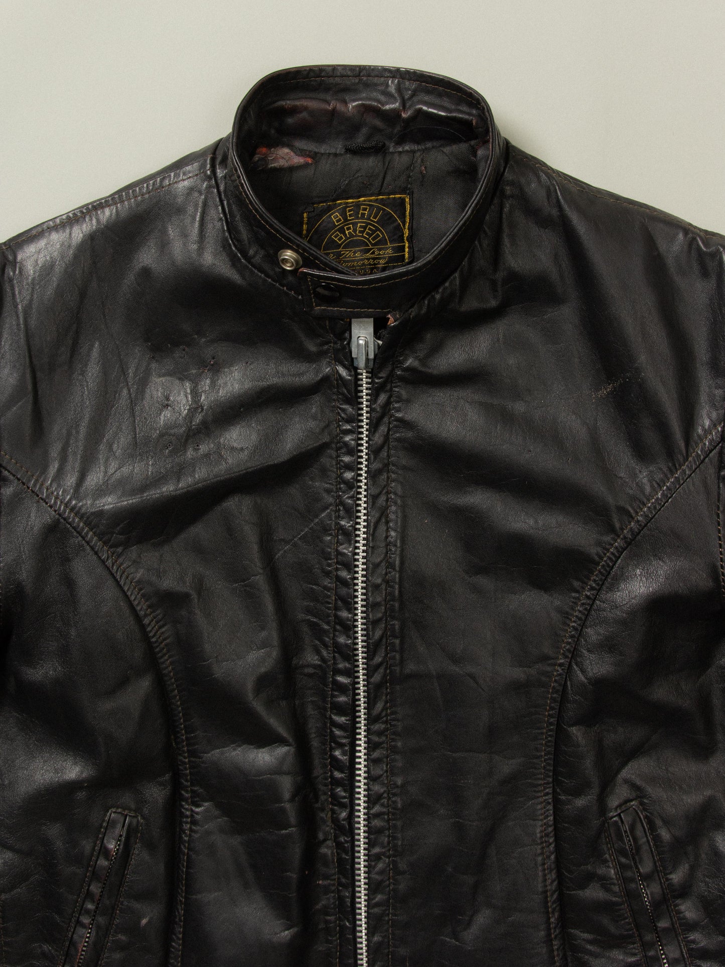 Vtg 1960s Beru Breed Cafe Racer Leather Jacket (M)