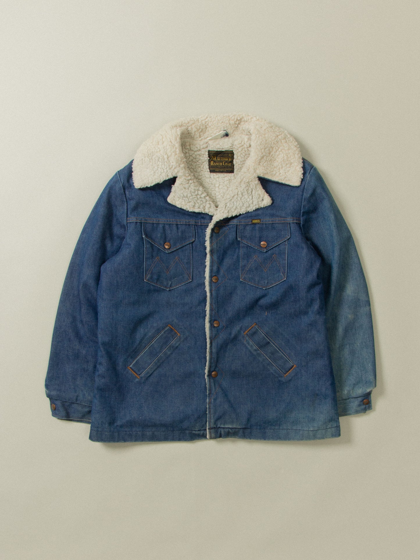 Vtg 1970s Maverick Sherpa Ranch Coat - Made in USA (M)