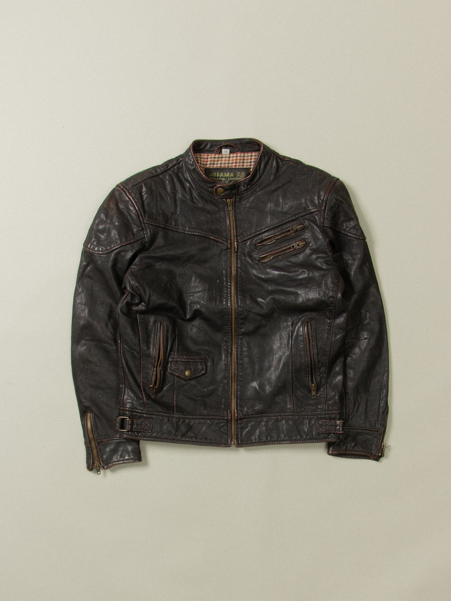 Vtg 1980s Jofama Black Leather Jacket (L)