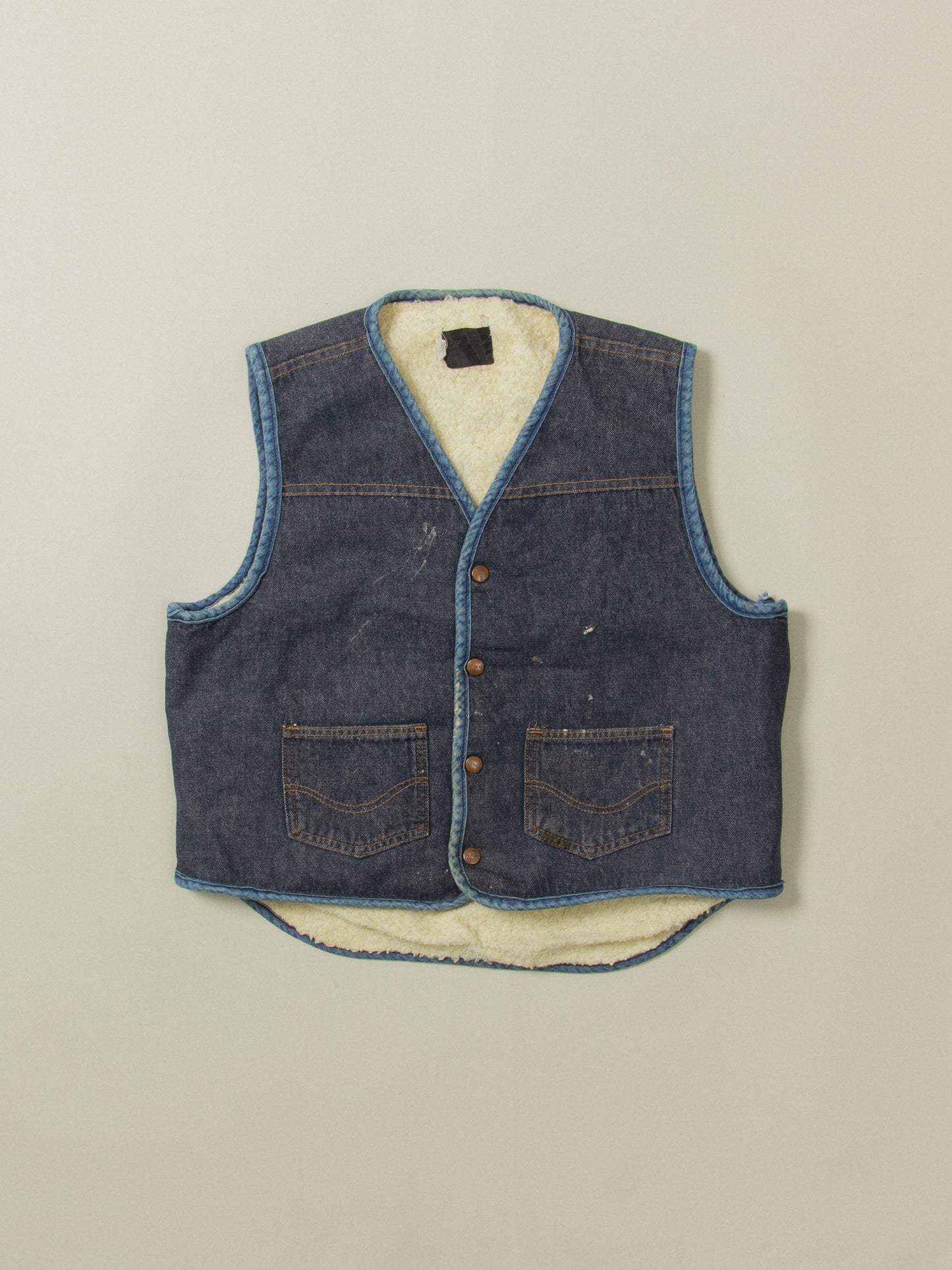 Vtg 1960s Roebucks Sherpa Lined Denim Vest (M)