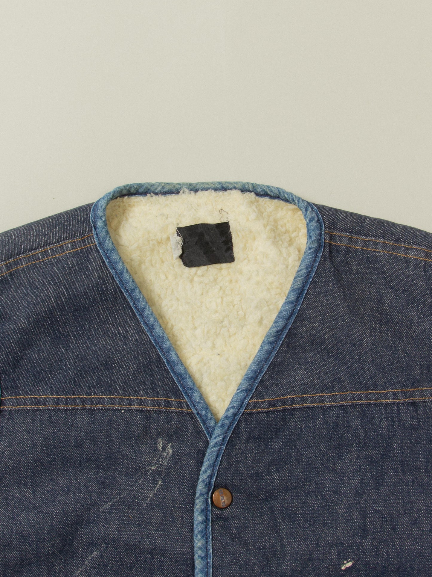 Vtg 1960s Roebucks Sherpa Lined Denim Vest (M)