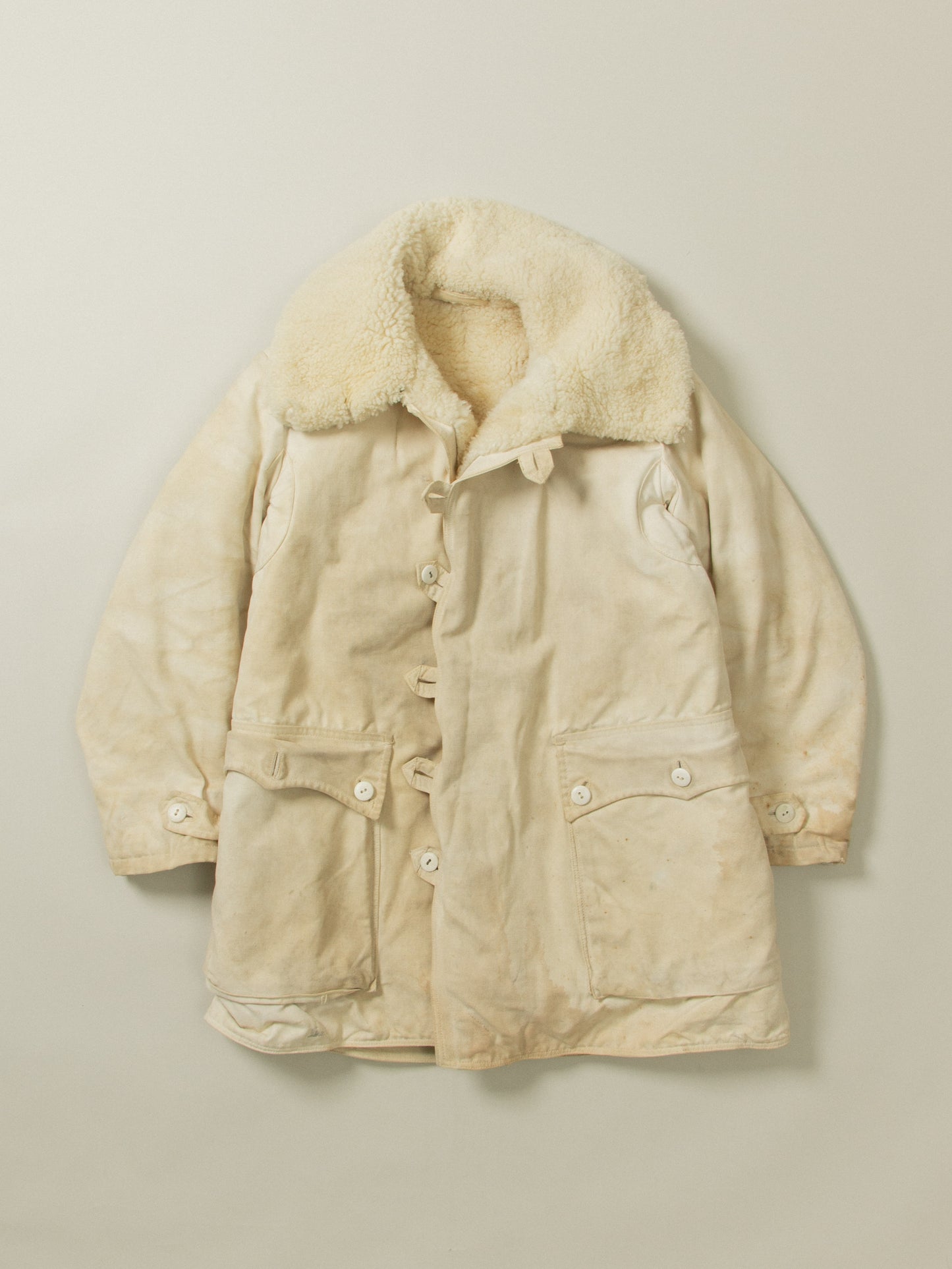 Vtg 1940s Swedish Army Extreme Cold Weather Shearling Coat (M)
