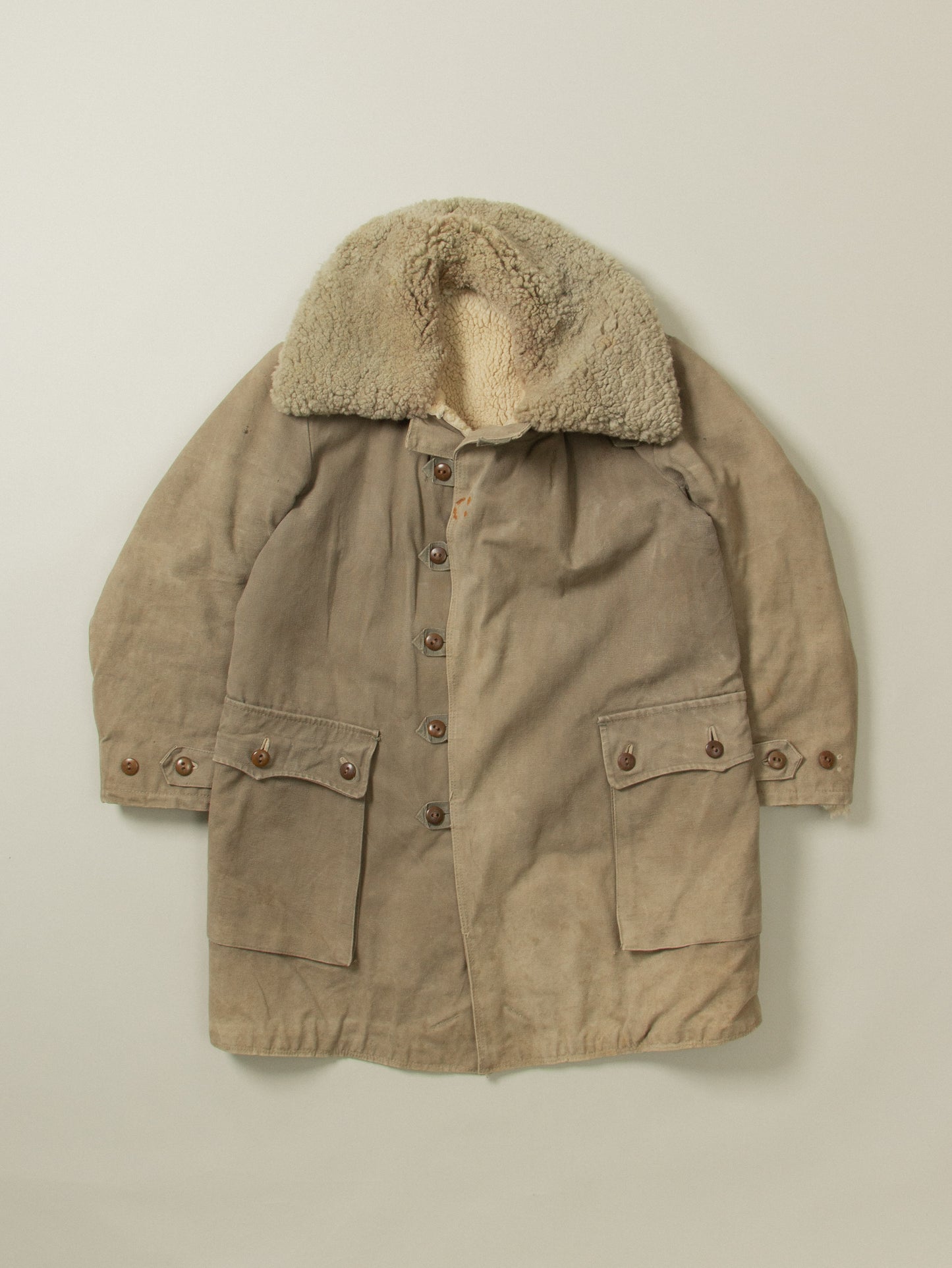 Vtg 1940s Swedish Army Extreme Cold Weather Shearling Coat (M)