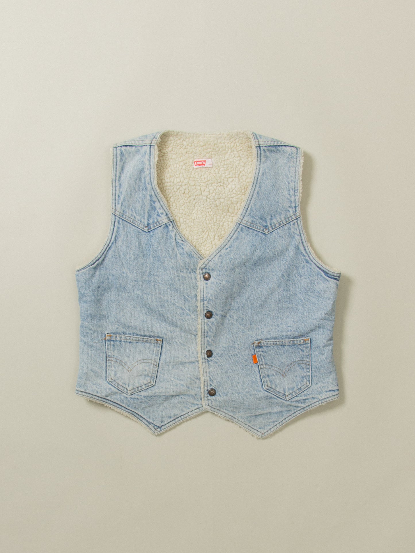 Vtg 1980s Levi's Orange Tab Sherpa Denim Vest - Made in USA (L)