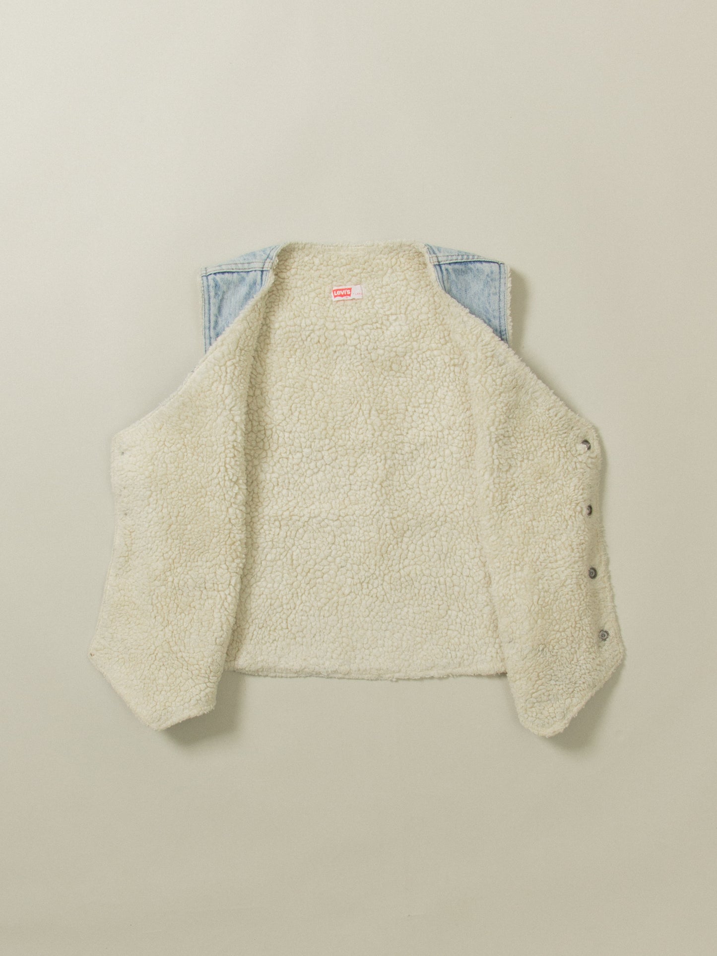Vtg 1980s Levi's Orange Tab Sherpa Denim Vest - Made in USA (L)
