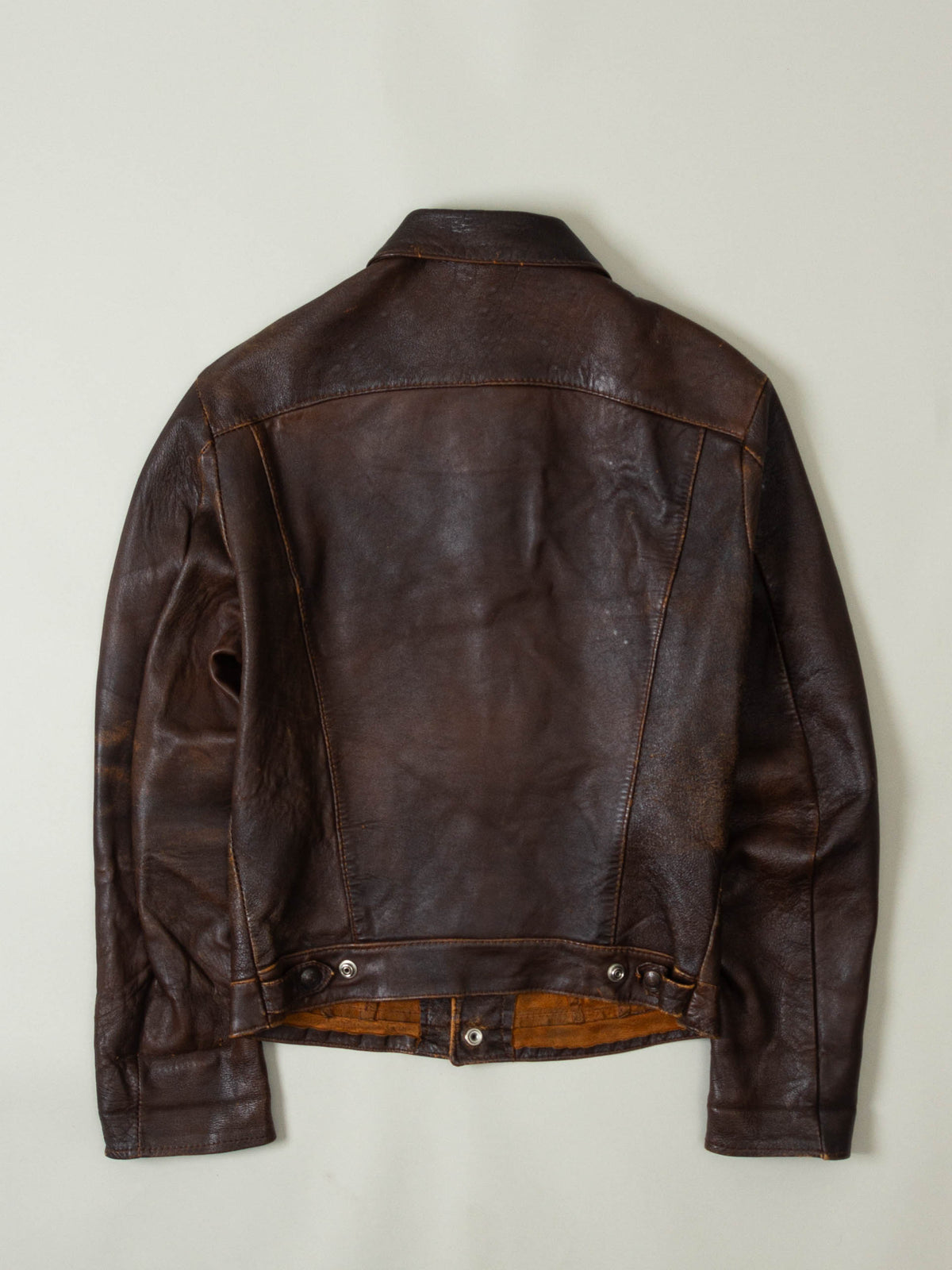 Vtg 1960s Levi's 'Short Horn' Big E Leather Jacket - Made in USA (S)