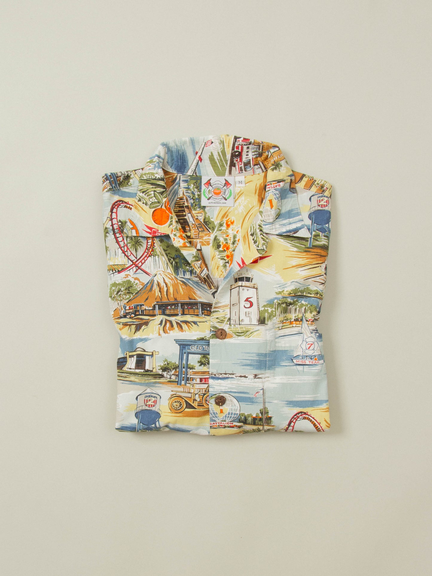 Vtg 1980s 'Firefighters' Hawaii Shirt - Made in USA (M)