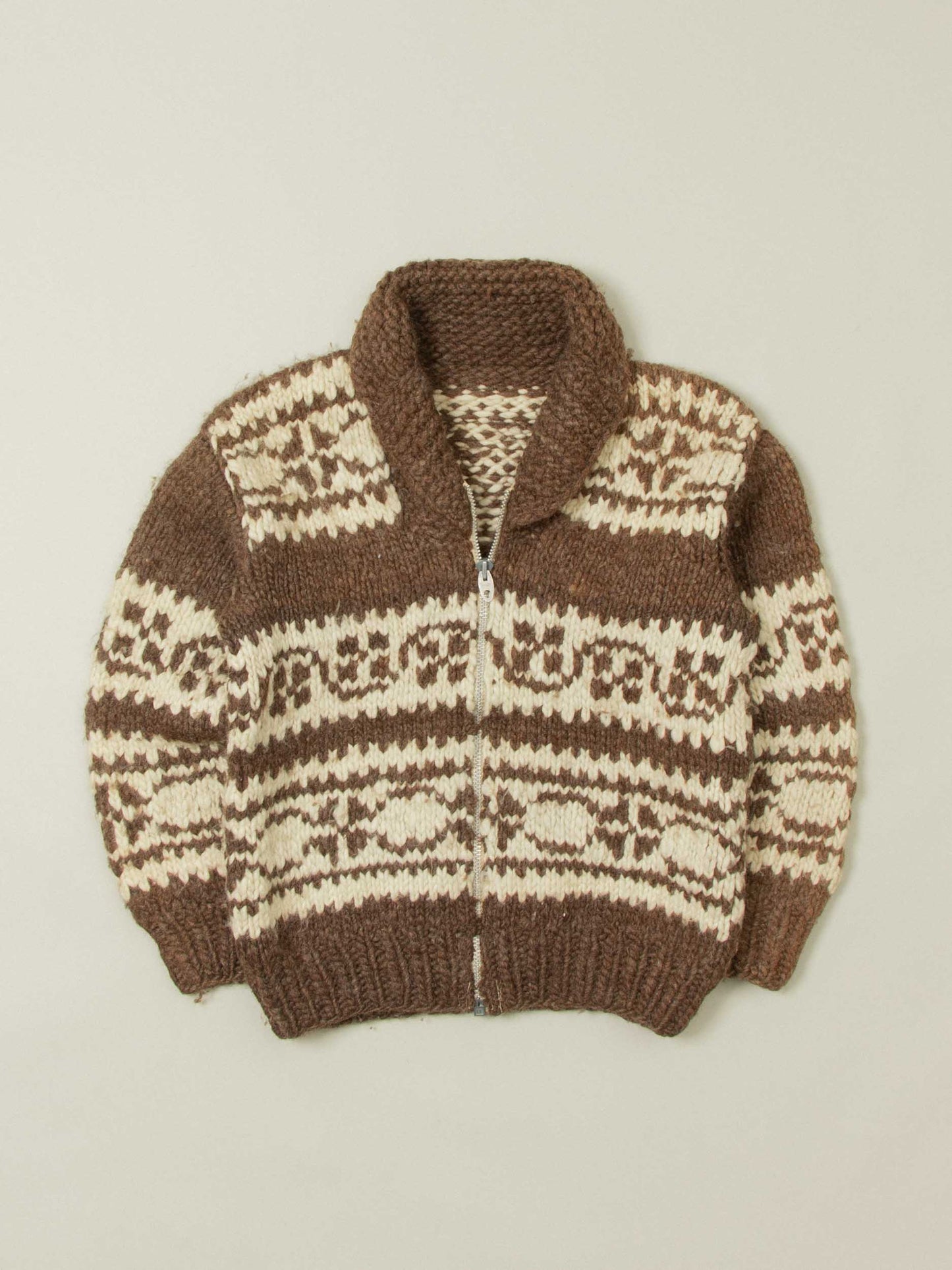 Vtg 1960s Wool Knit Cowichan Sweater (M)