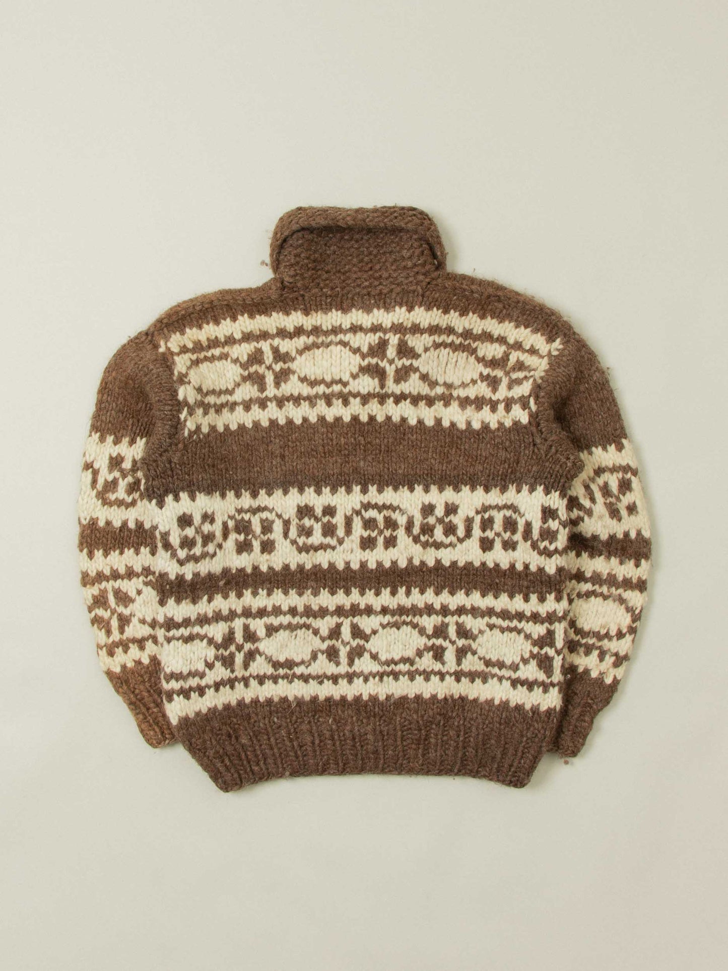 Vtg 1960s Wool Knit Cowichan Sweater (M)