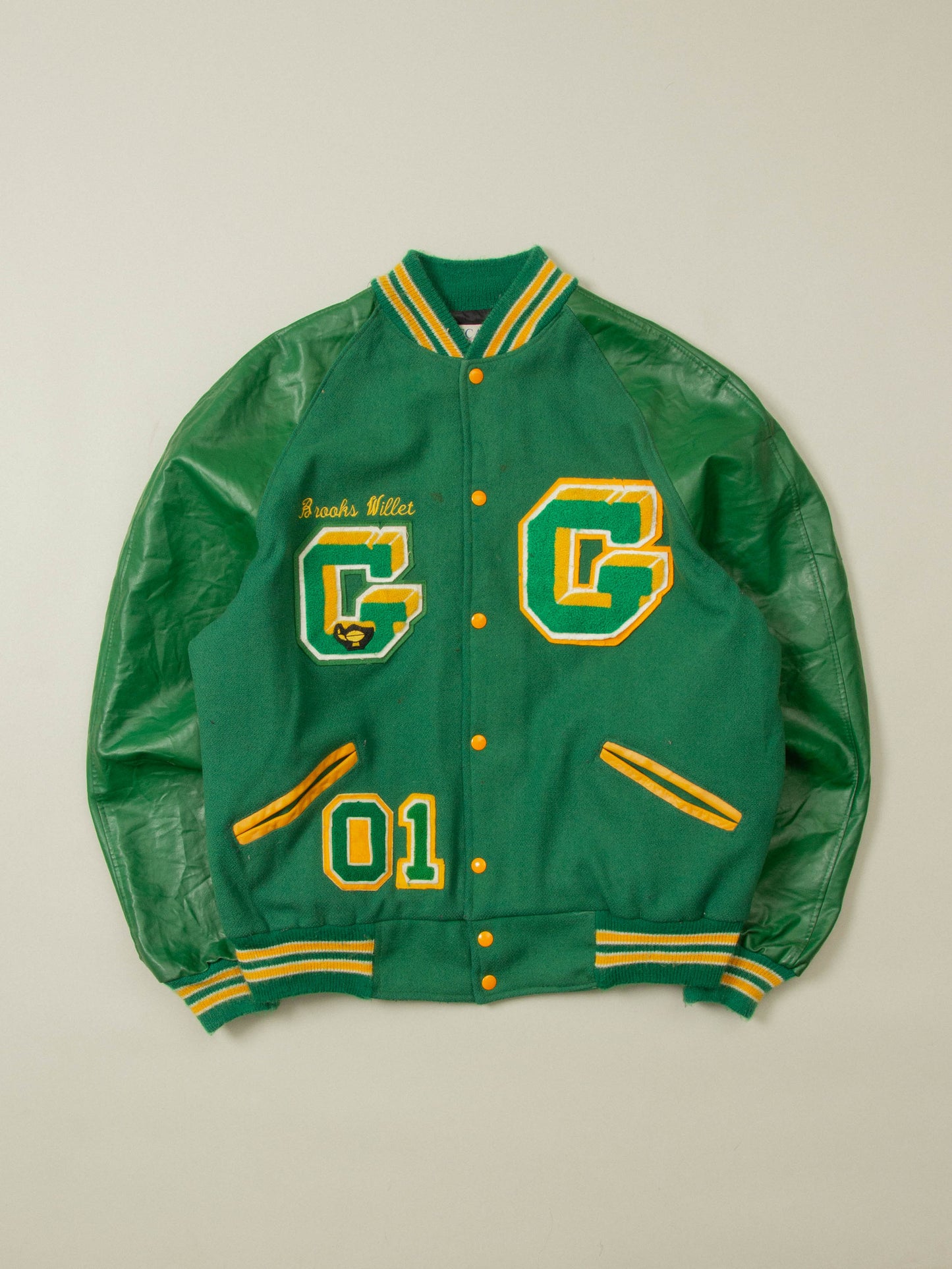 Vtg Green Wool Varsity Jacket - Made in USA (XXL)