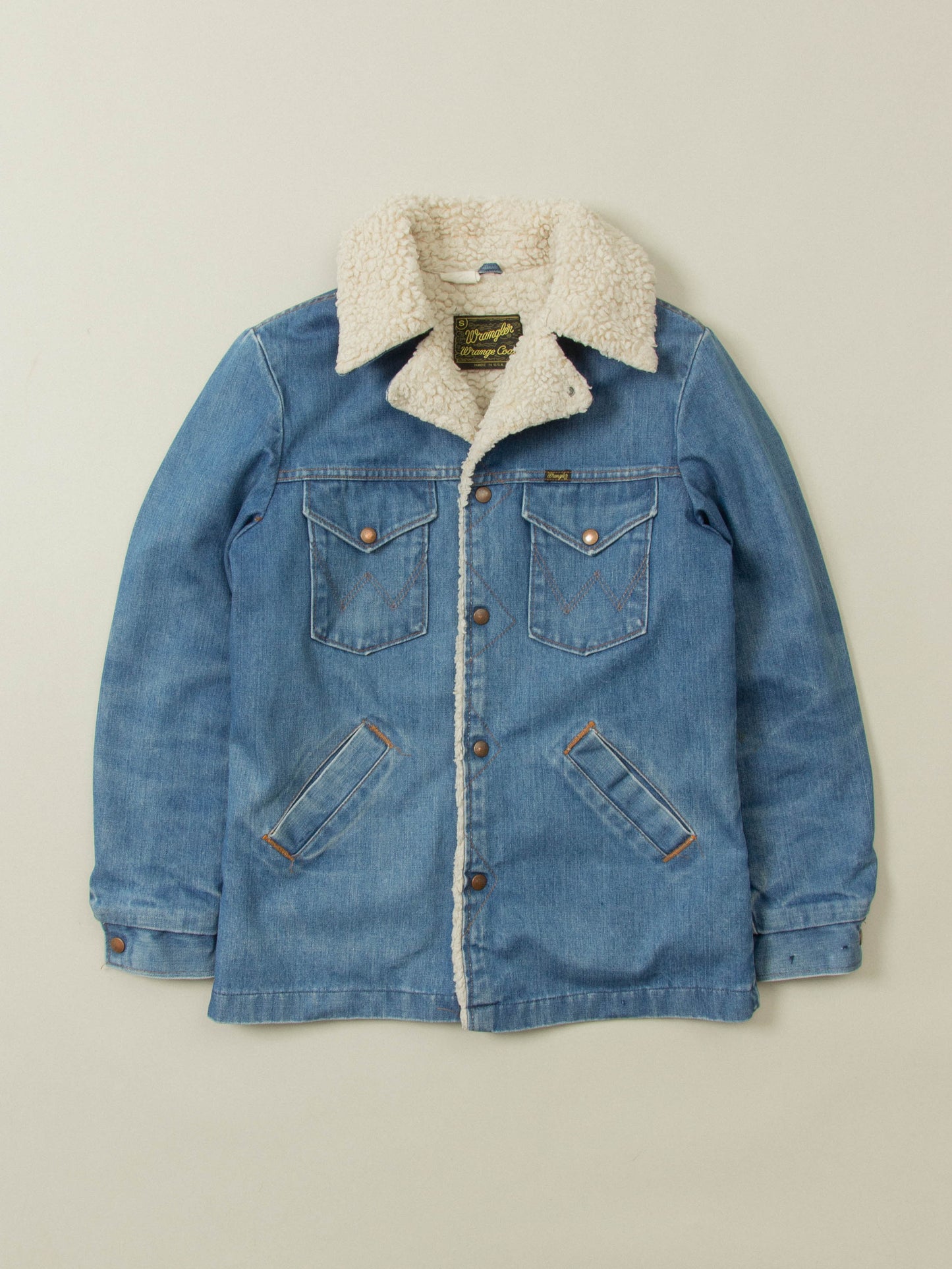 Vtg 1970s Wrangler Denim Sherpa Coat - Made in USA (S)