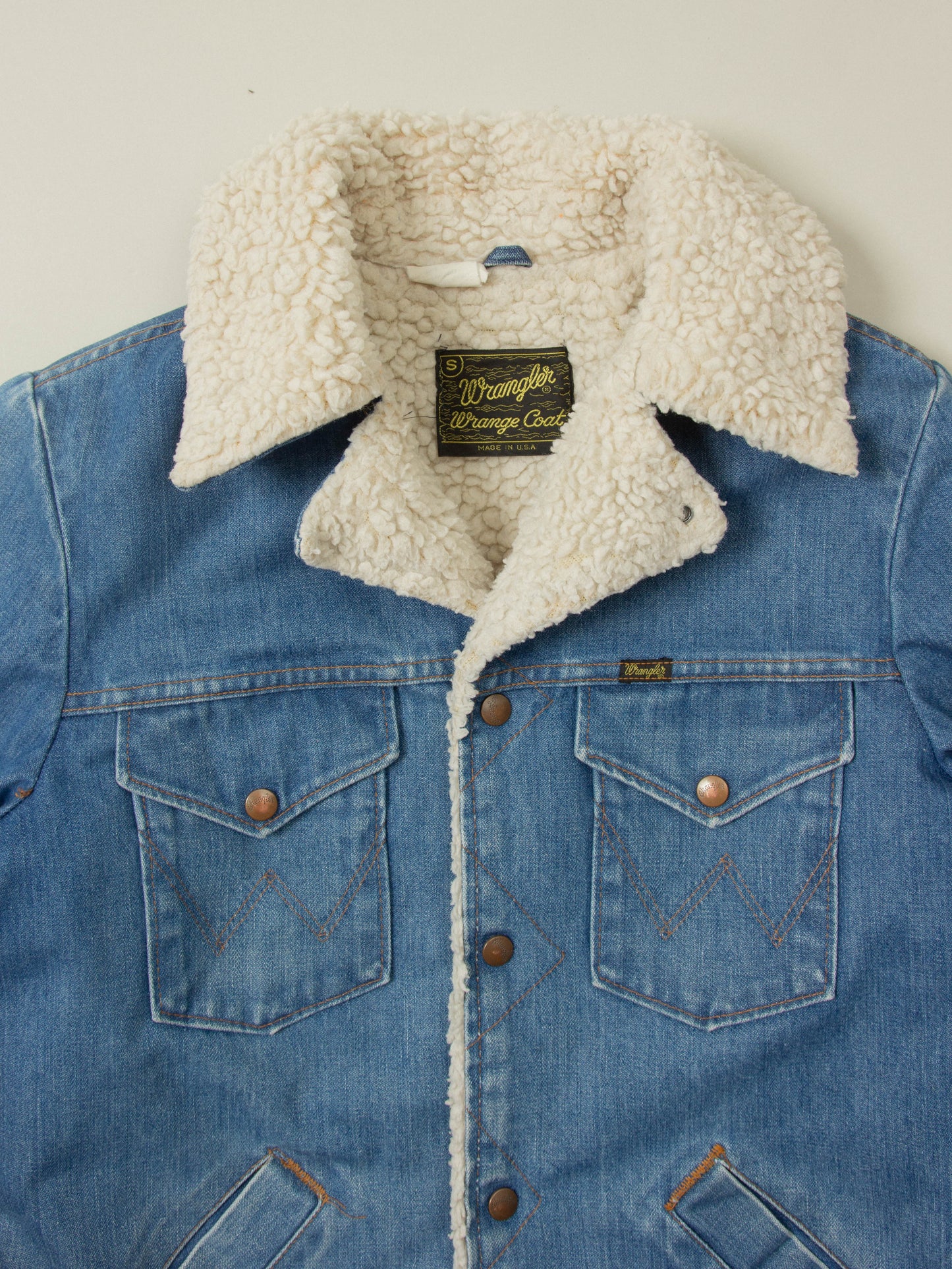 Vtg 1970s Wrangler Denim Sherpa Coat - Made in USA (S)