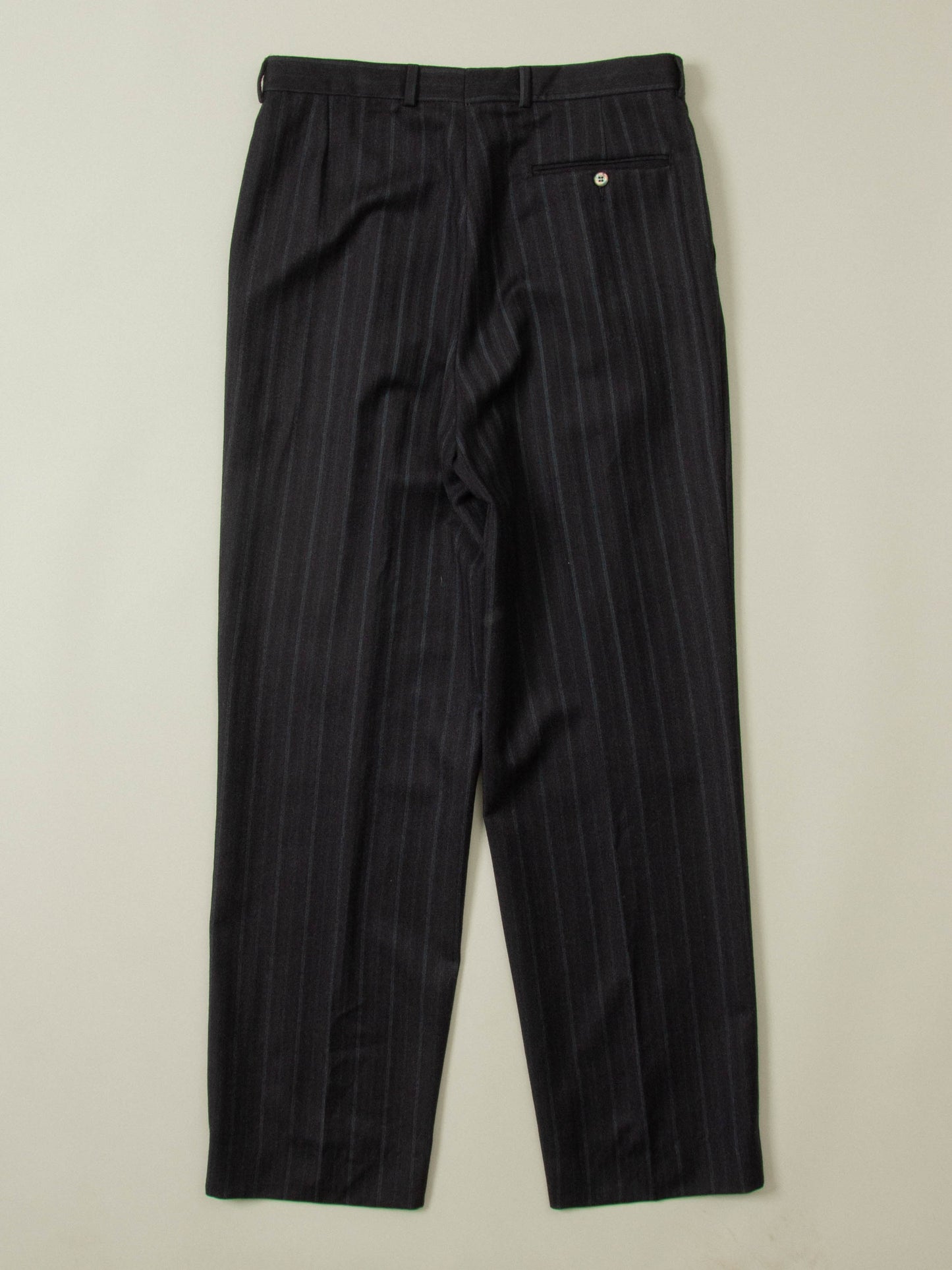 Vtg Pinstriped Pleated Wool Dress Trousers (34x32)