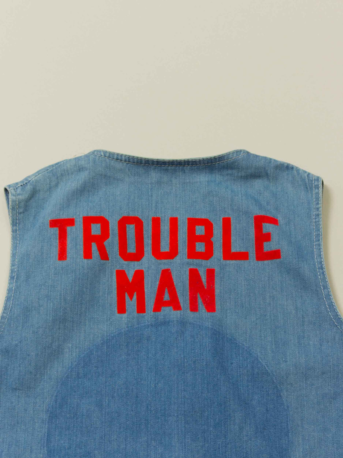 Vtg 1970s 'Trouble Man' Denim Vest (S)