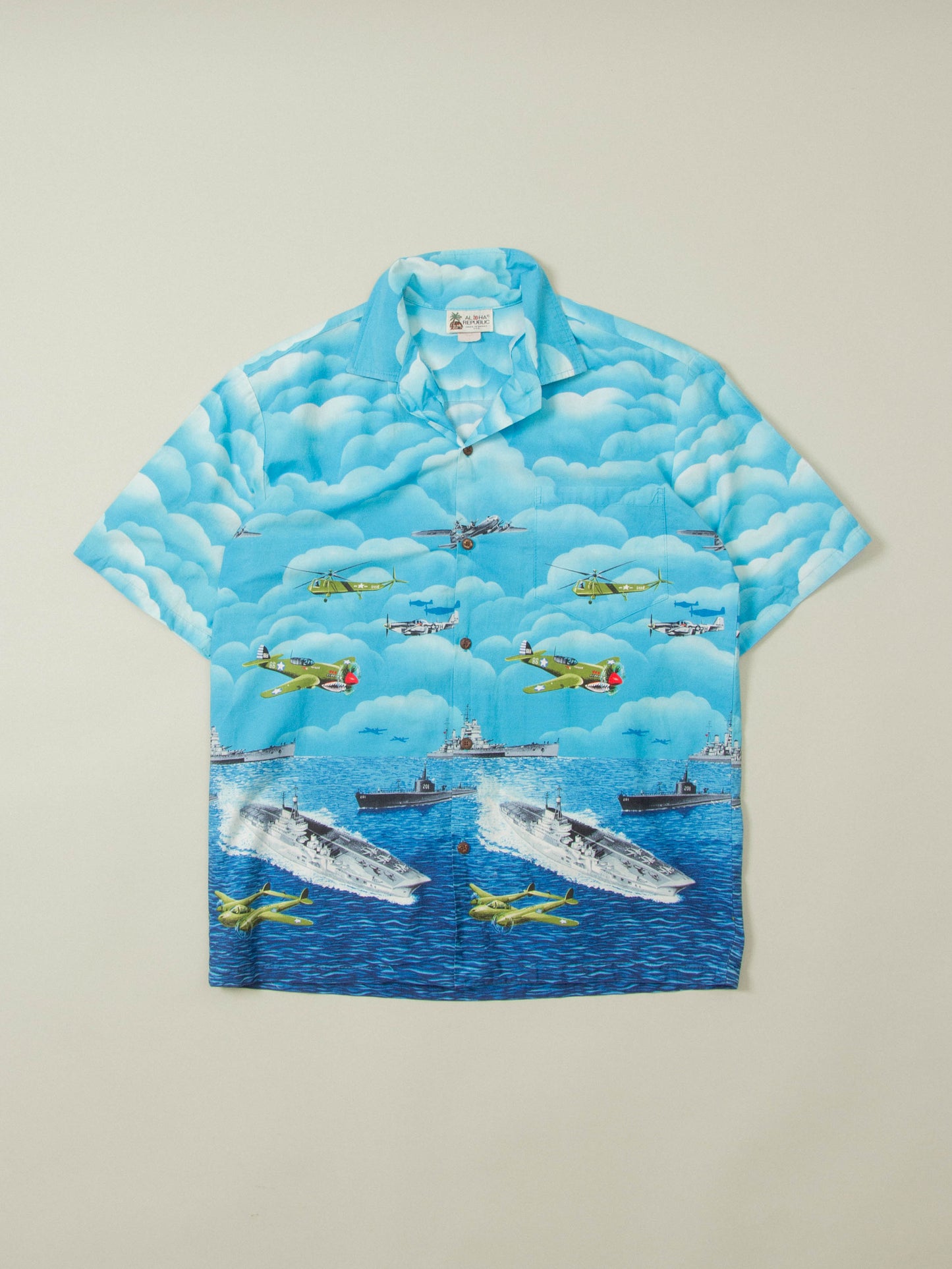 Vtg 1980s Hawaiian Aircraft Carrier Shirt - Made in Hawaii (L)