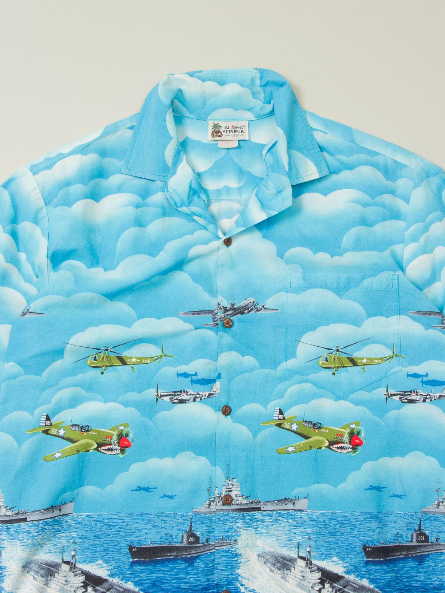 Vtg 1980s Hawaiian Aircraft Carrier Shirt - Made in Hawaii (L)