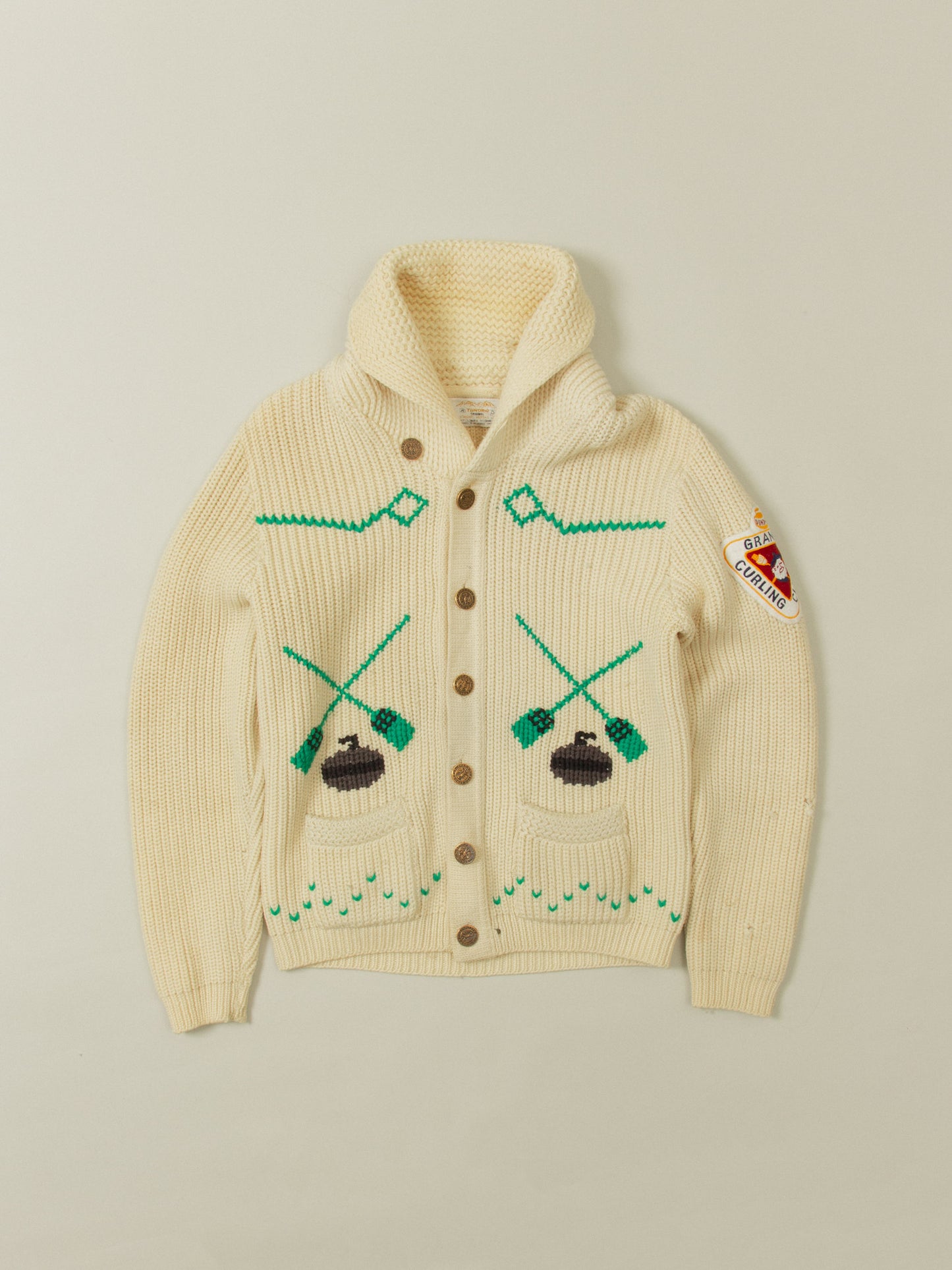 Vtg 1970s Curling Cowichan Wool Cardigan - Made in Canada (M)