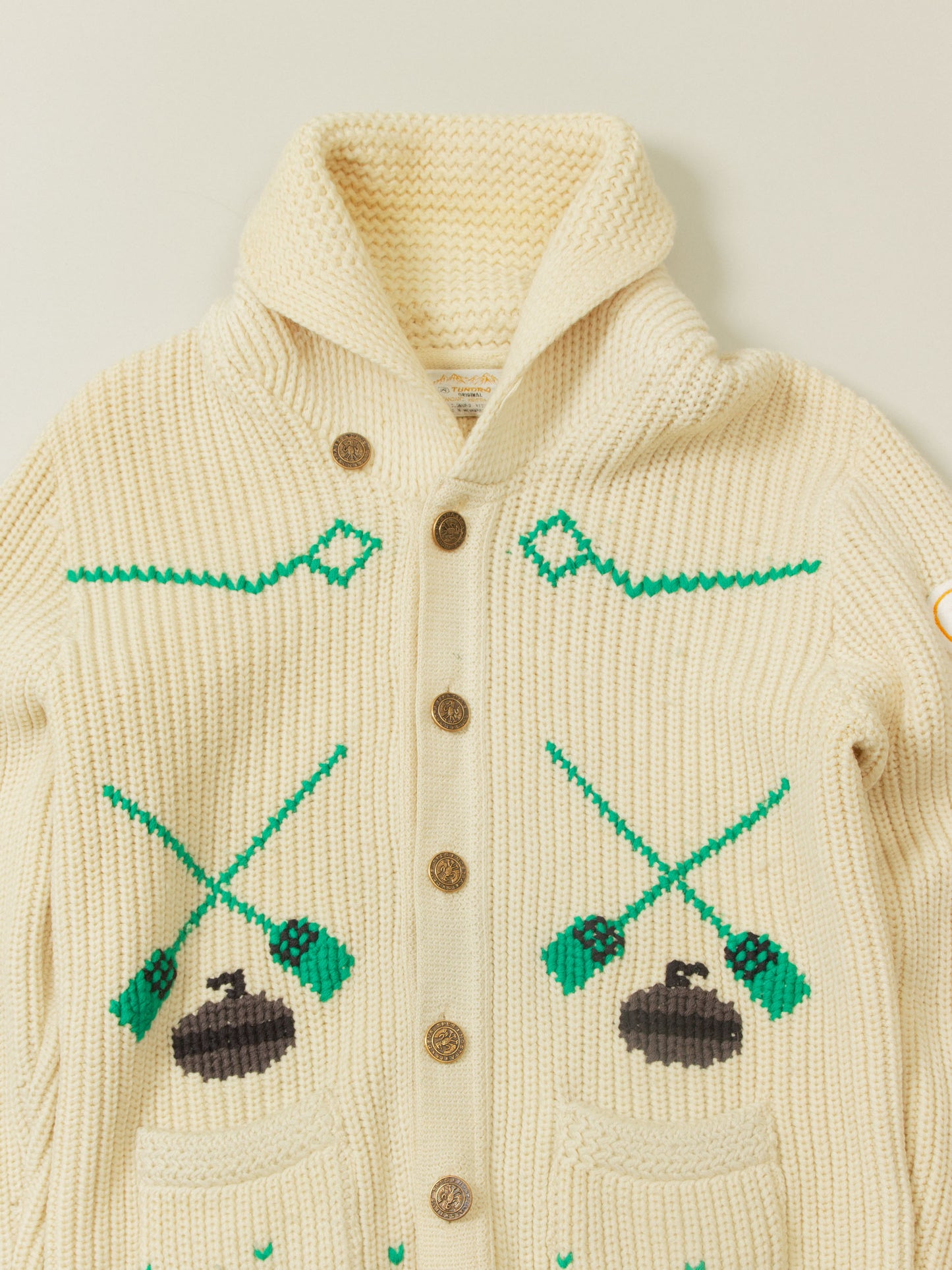 Vtg 1970s Curling Cowichan Wool Cardigan - Made in Canada (M)