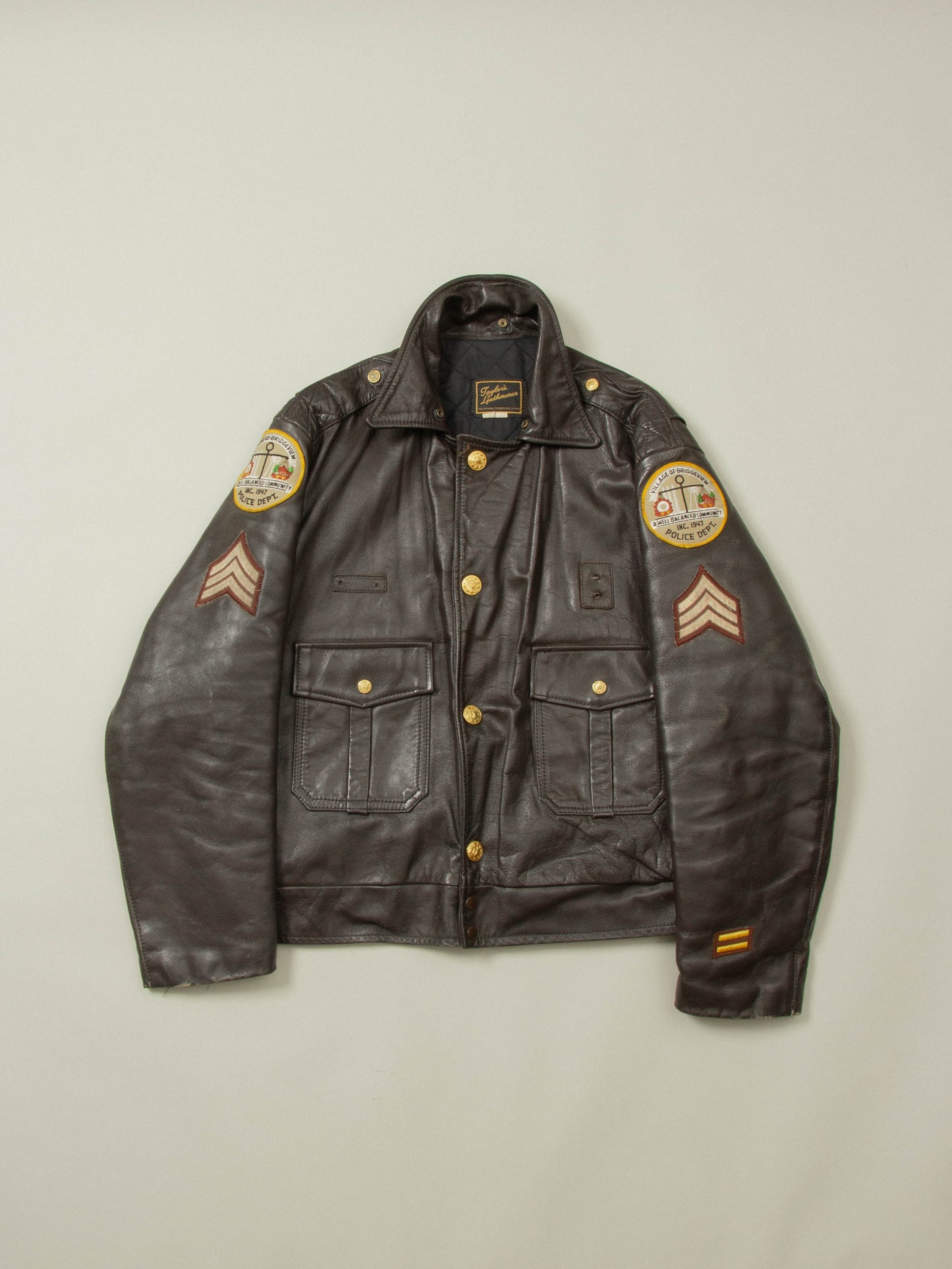 Vtg 1960s Bridgeview Illinois Police Leather Jacket - Made in USA (L)