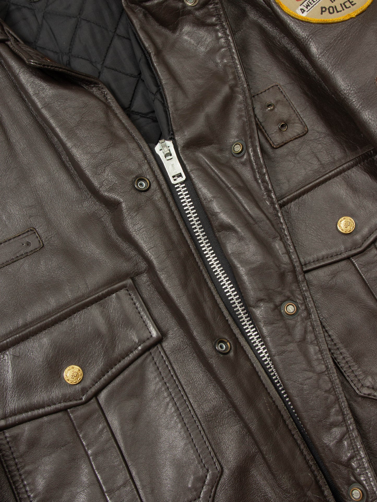 Vtg 1960s Bridgeview Illinois Police Leather Jacket - Made in USA (L)