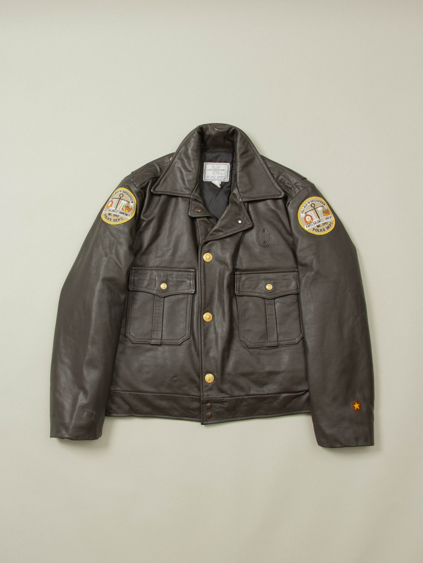 Vtg 1970s Bridgeview Illinois Police Leather Jacket - Made in USA (L)
