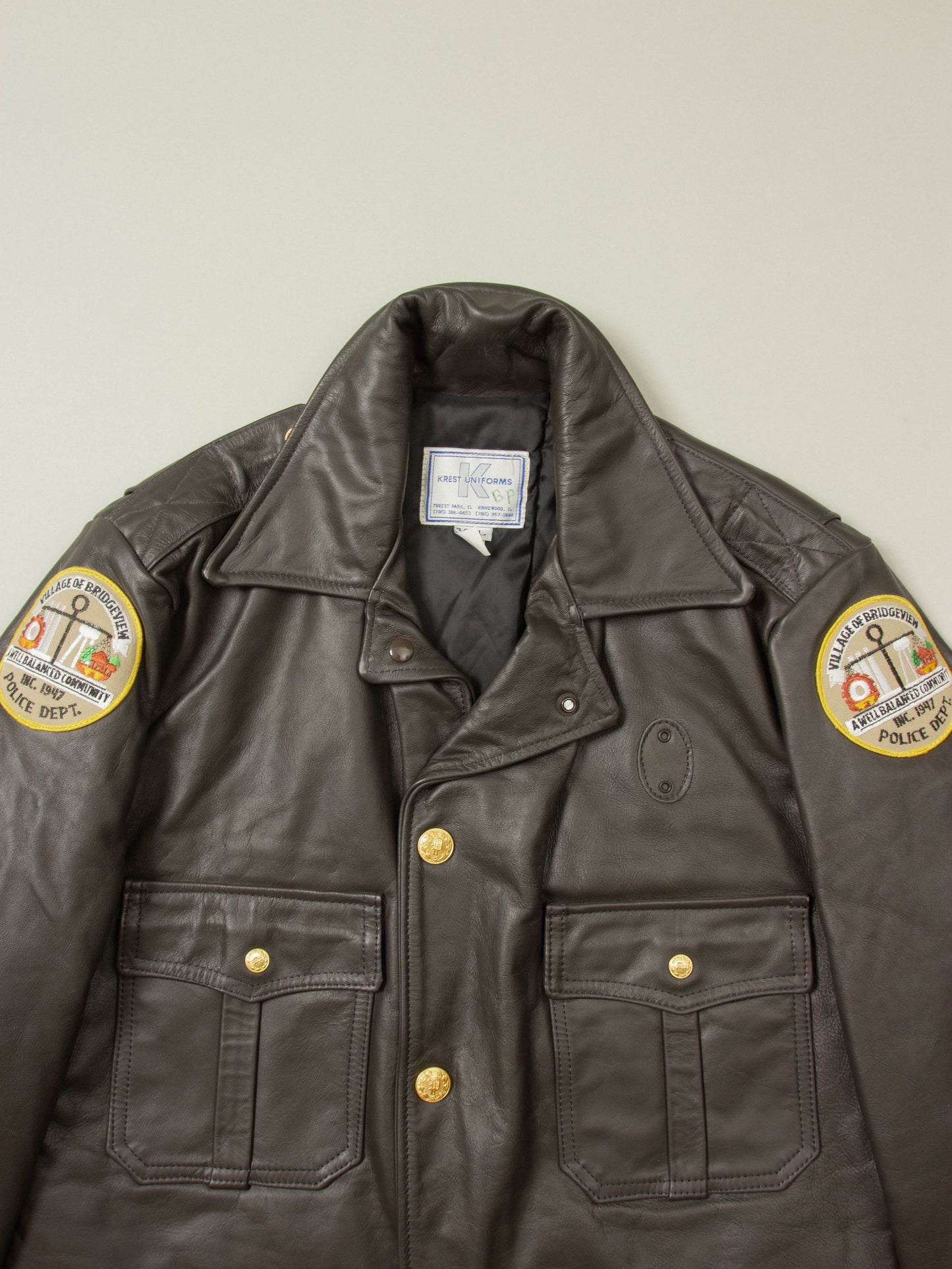 Vtg 1970s Bridgeview Illinois Police Leather Jacket - Made in USA (L)