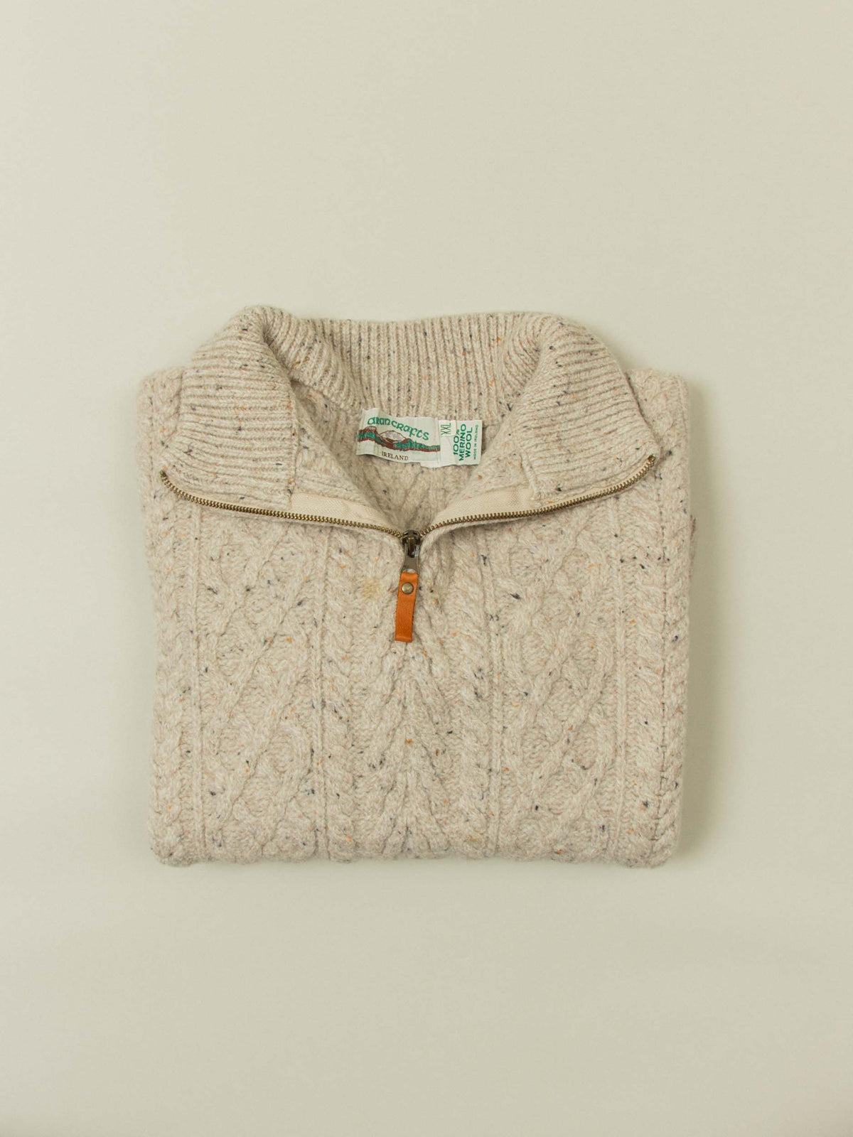 Vtg 1990s Fisherman Knit Zip Sweater – Made in Ireland (S)