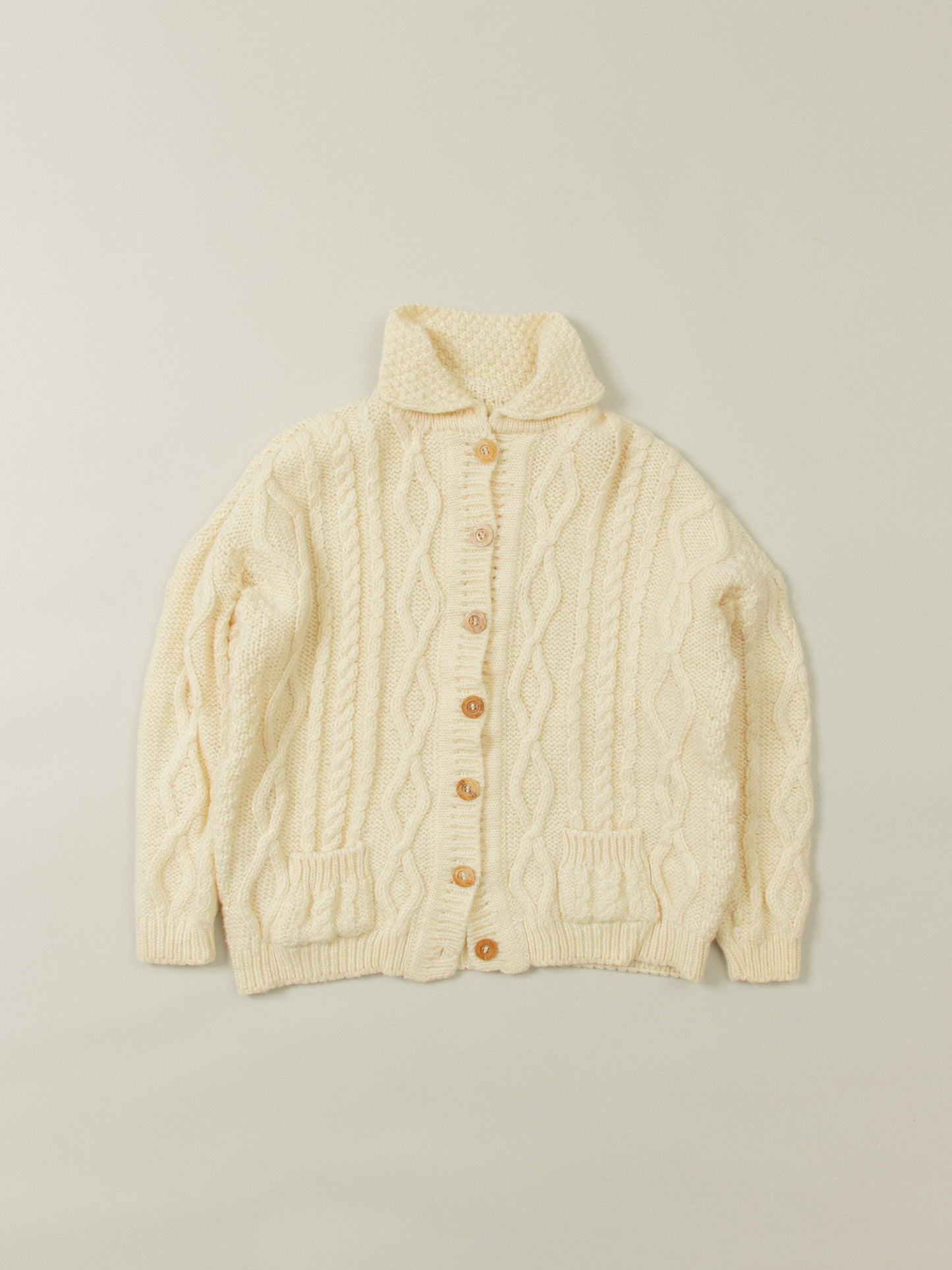 Vtg Cable Knitted Wool Cardigan (Women's L)