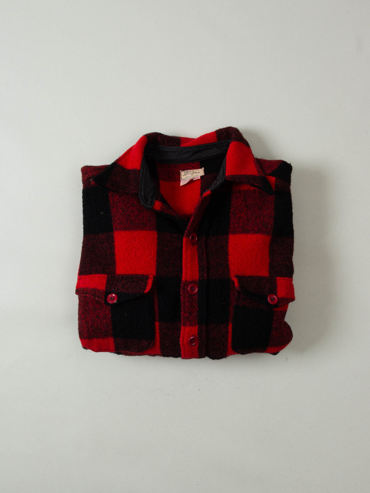 Vtg 1960s L.L. Bean Buffalo Plaid Flannel Overshirt - Made in USA (L)
