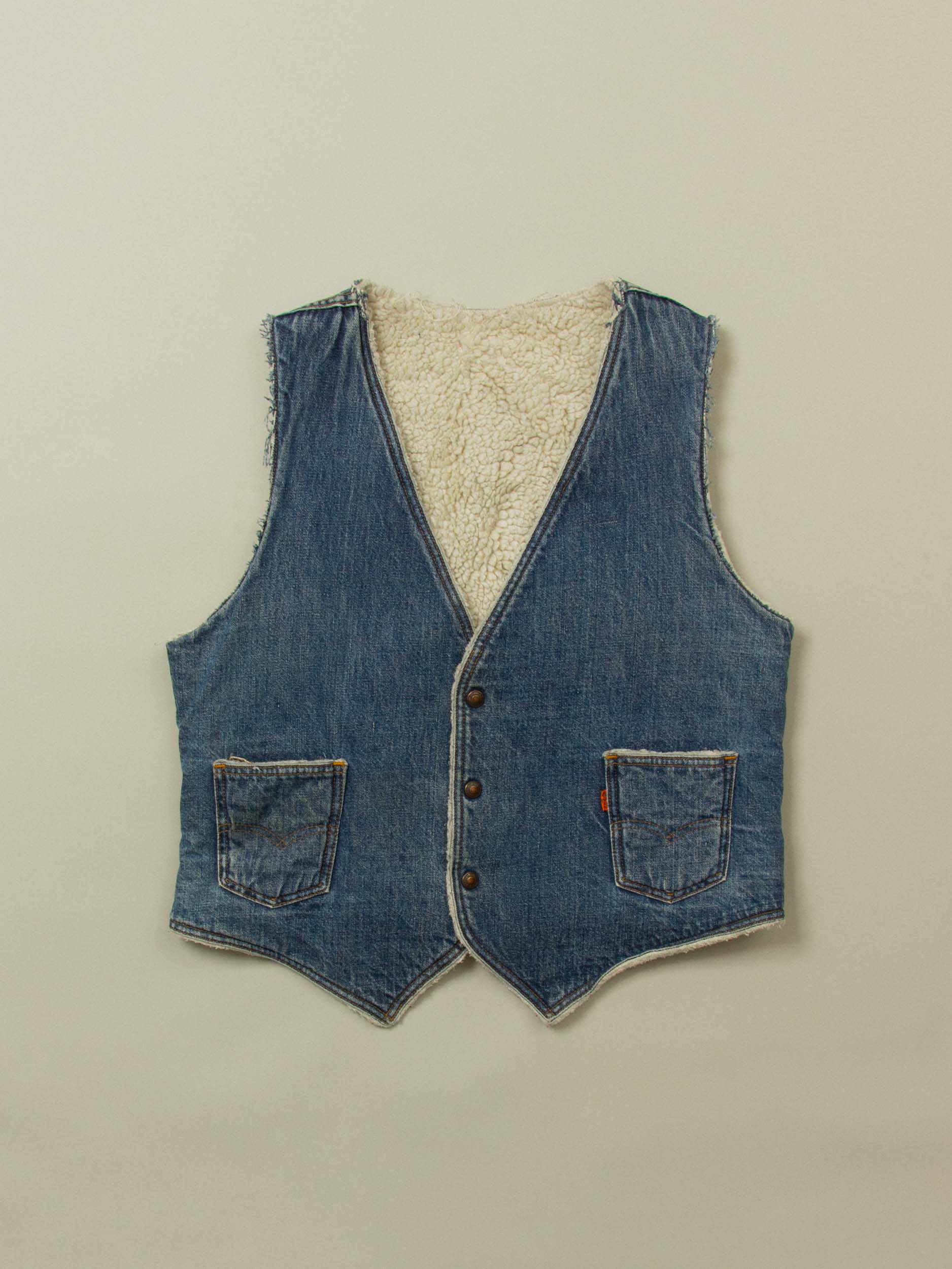 Vtg 1980s Levi's Lined Orange Tab Denim Vest – Made in USA (M
