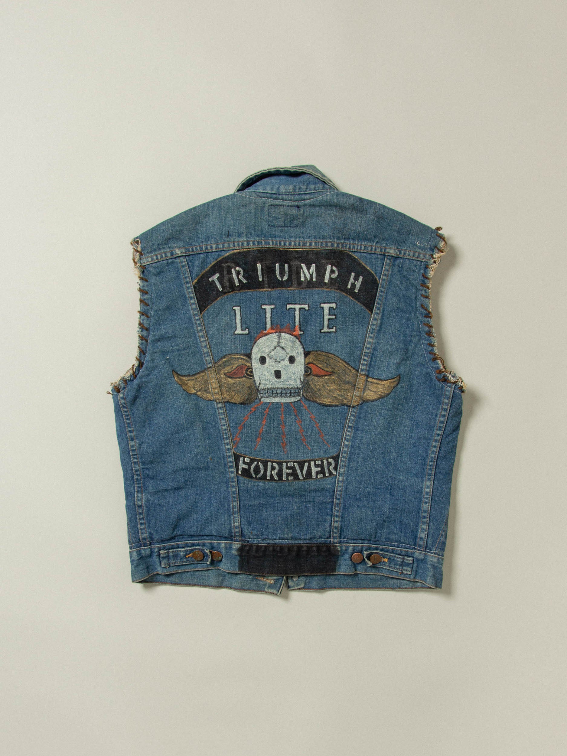 Vtg 1970s Maverick Hand Painted Custom Biker Denim Vest Made in USA (M)