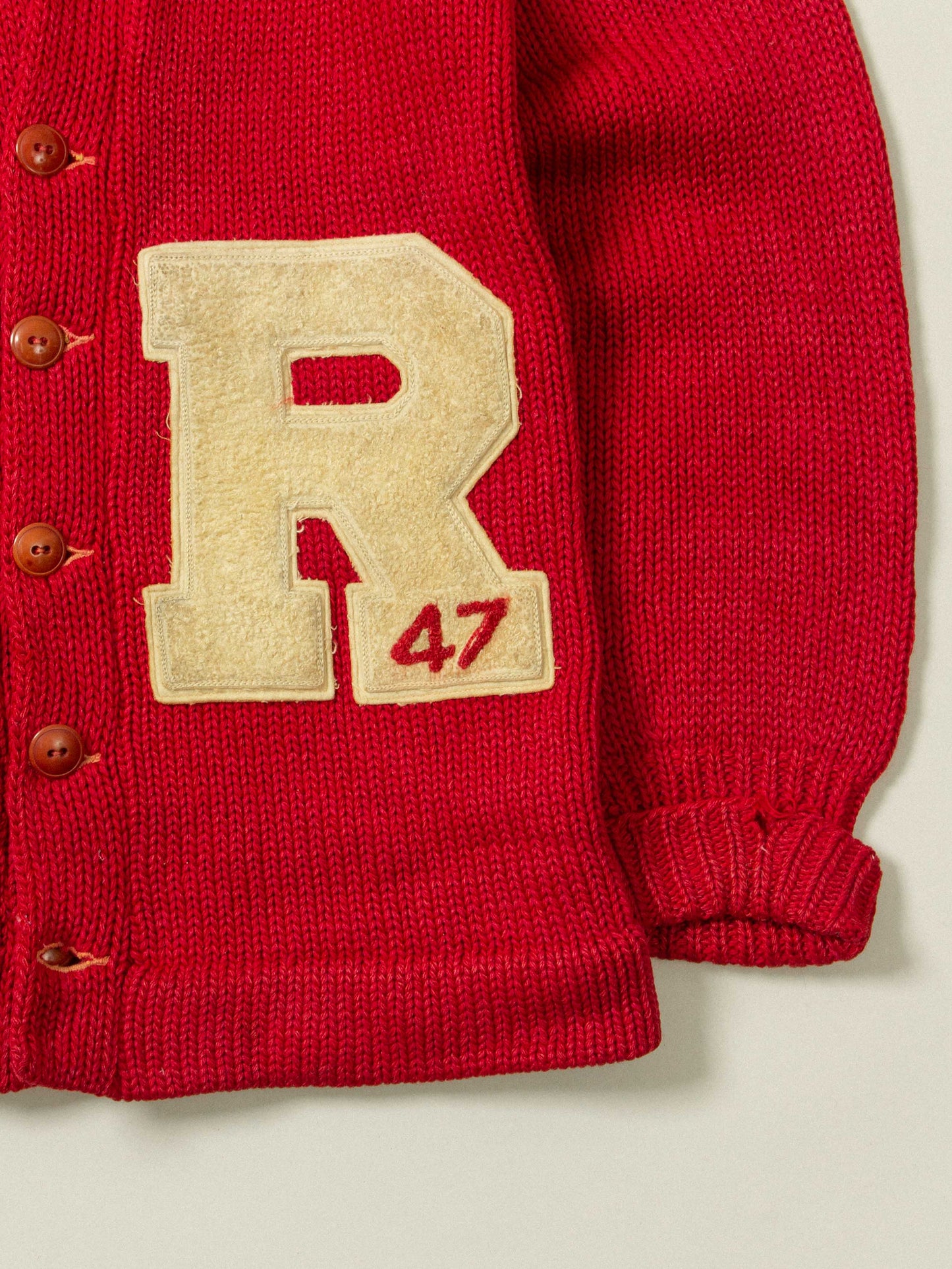 Vtg 1940s Letterman Wool Knit Cardigan (S)