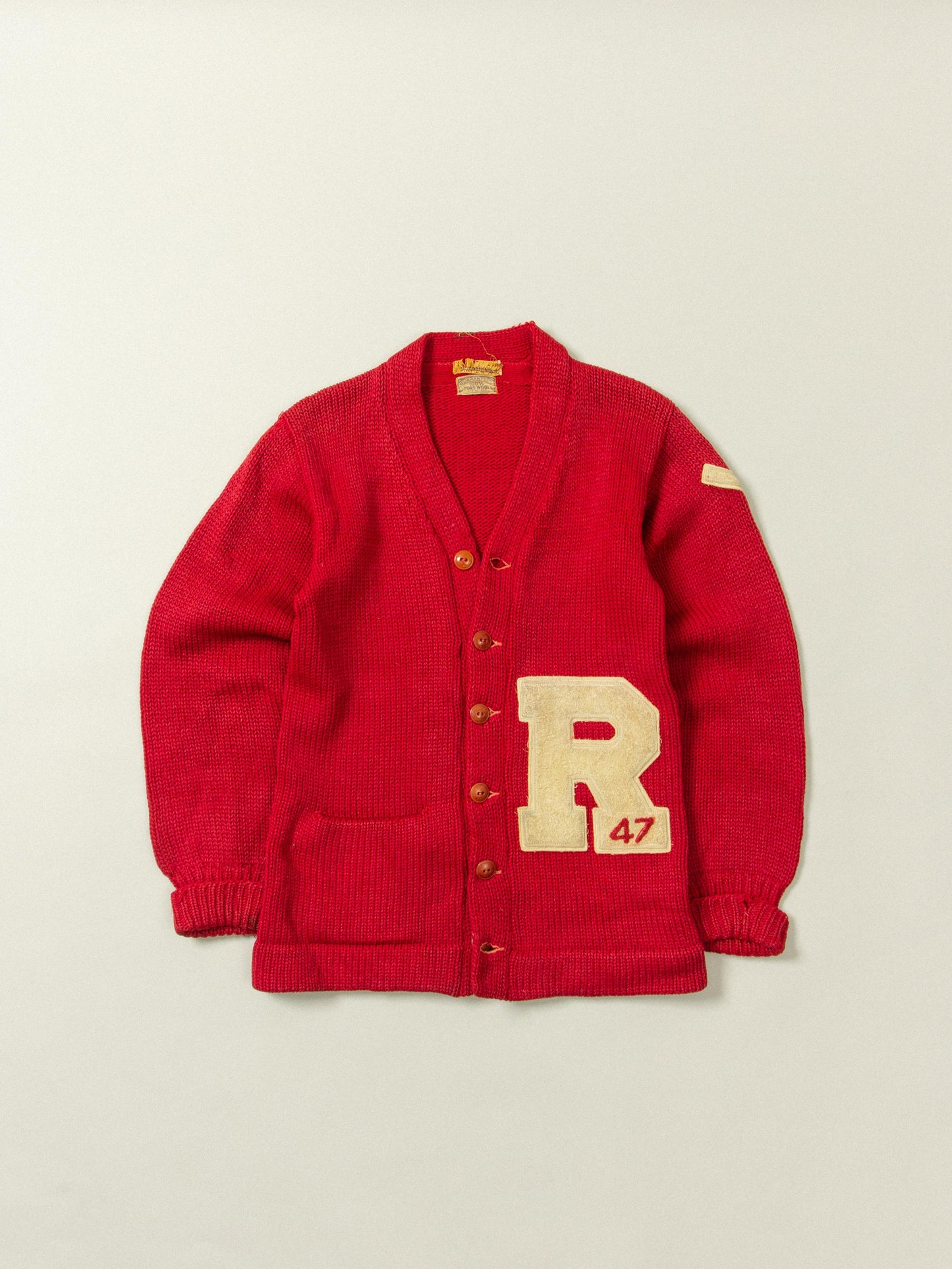 Vtg 1940s Letterman Wool Knit Cardigan (S)