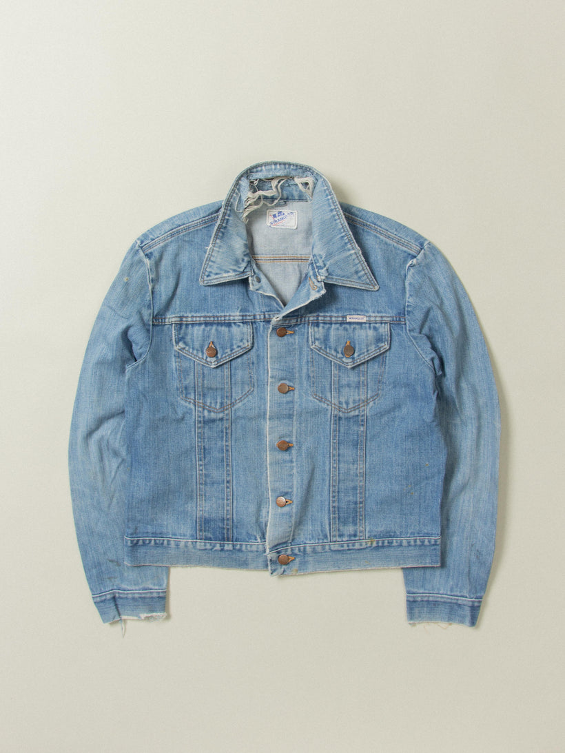 Vtg 1980s Wrangler 'No Fault' Denim Jacket - Made in USA (M)
