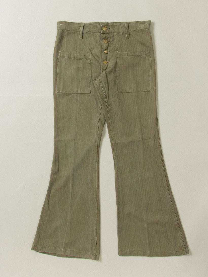 Vtg 1970s Flare HBT Trousers (34x34)