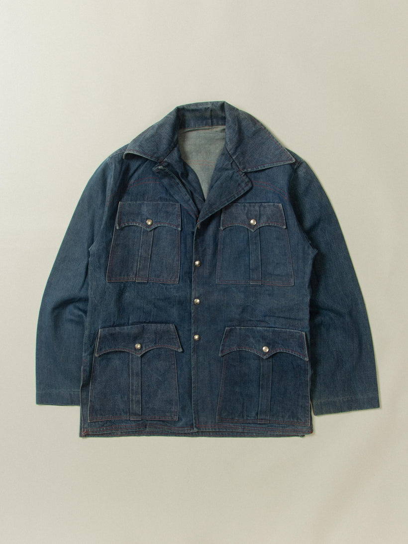 Vtg 1970s Denim Saharienne Jacket (L)
