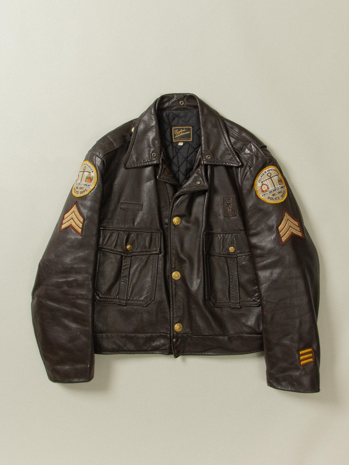 Vtg 1970s Bridgeview Police Leather Jacket - Made in USA (US 44)