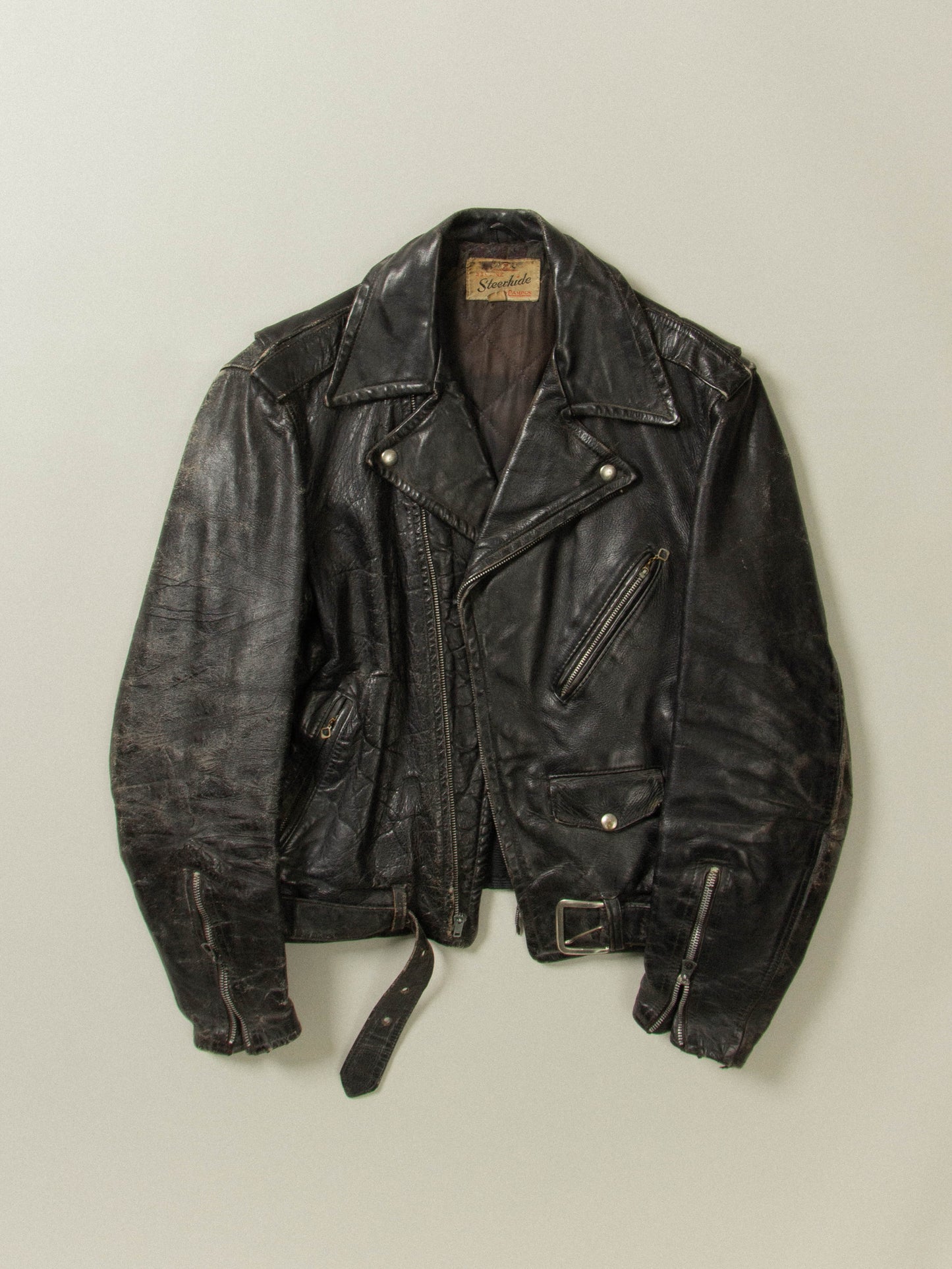 Vtg 1950s Campus Steerhide Biker Jacket (S)