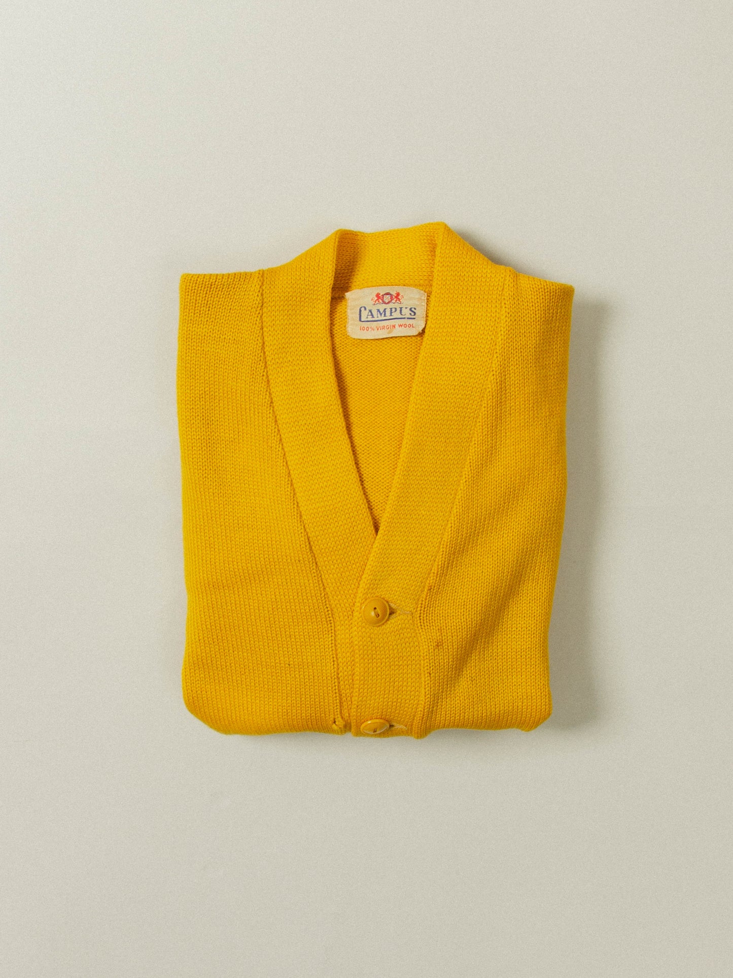 Vtg 1950s Yellow Campus Wool Cardigan (XS)