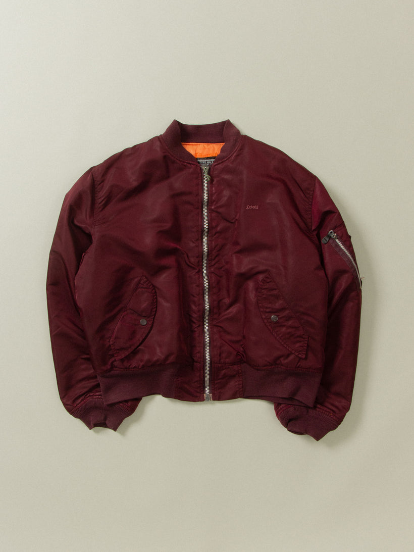 Vtg 1990s Schott NYC MA-1 Burgundy Bomber Jacket (L)