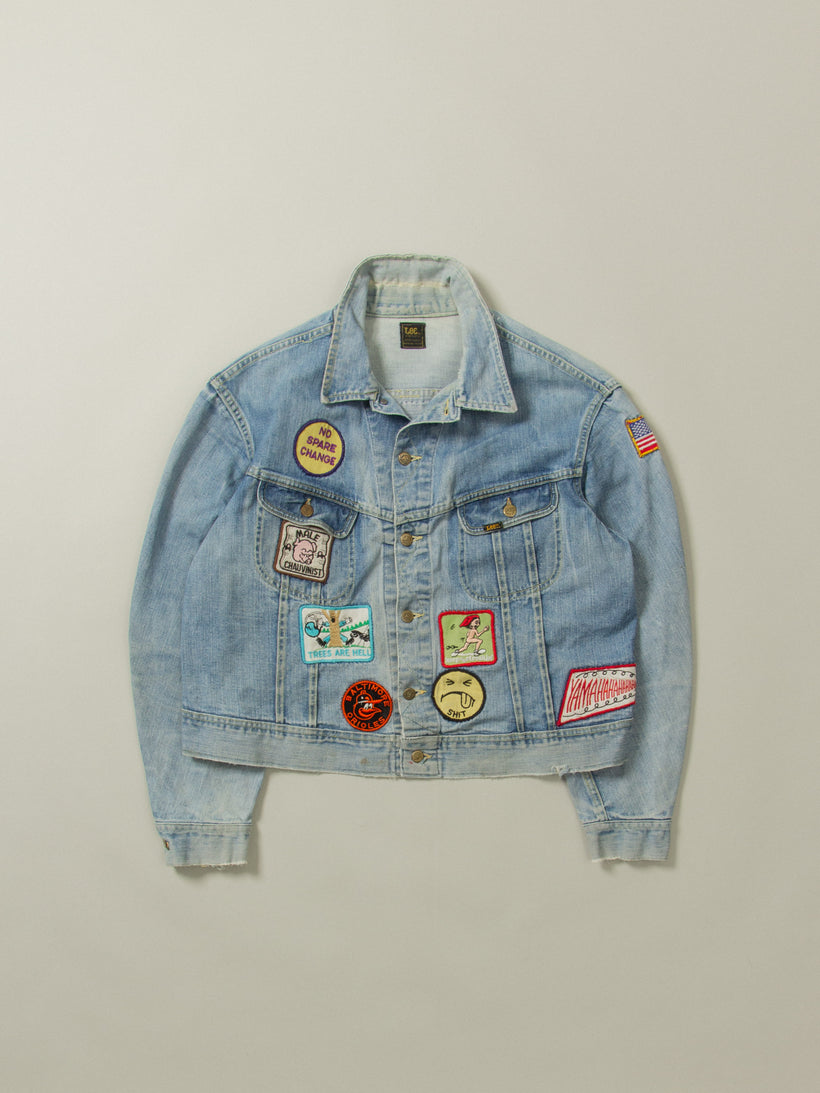 Vtg 1970s Patched Lee Cat-Eye Denim Jacket - Made in USA (M)
