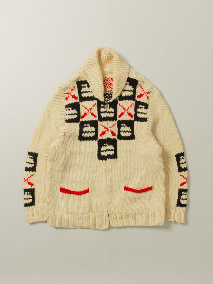 Vtg Cowichan Curling Wool Cardigan (M)