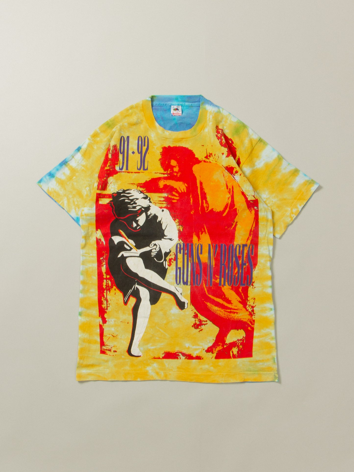 Vintage All Over Print Single-Stitched Guns N' Roses Tie Dye Tee. Fruit of The Loom tag. 