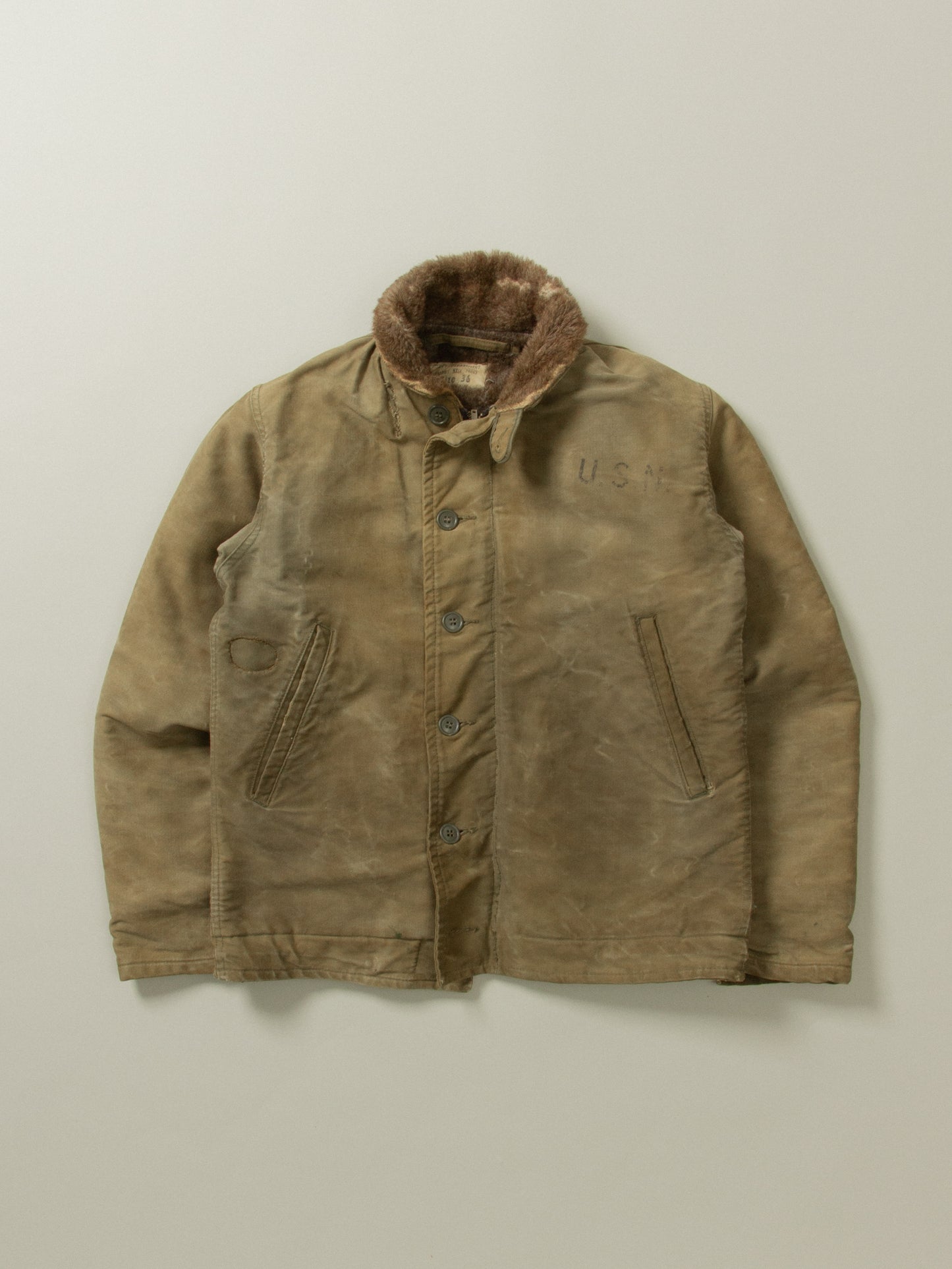 Vtg Rare WWII USN N-1 Alpaca Deck Jacket (S)