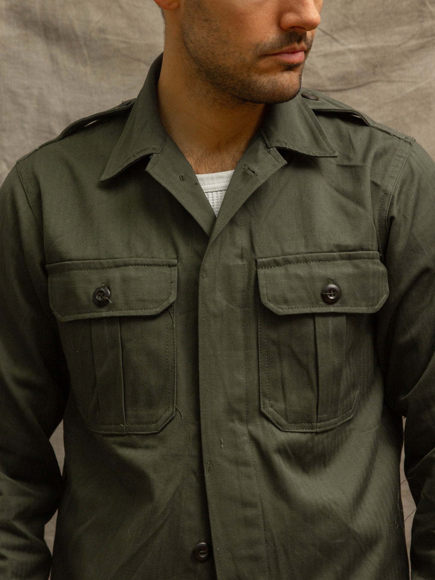 Vtg 1960s Military Olive Drab HBT Overshirt